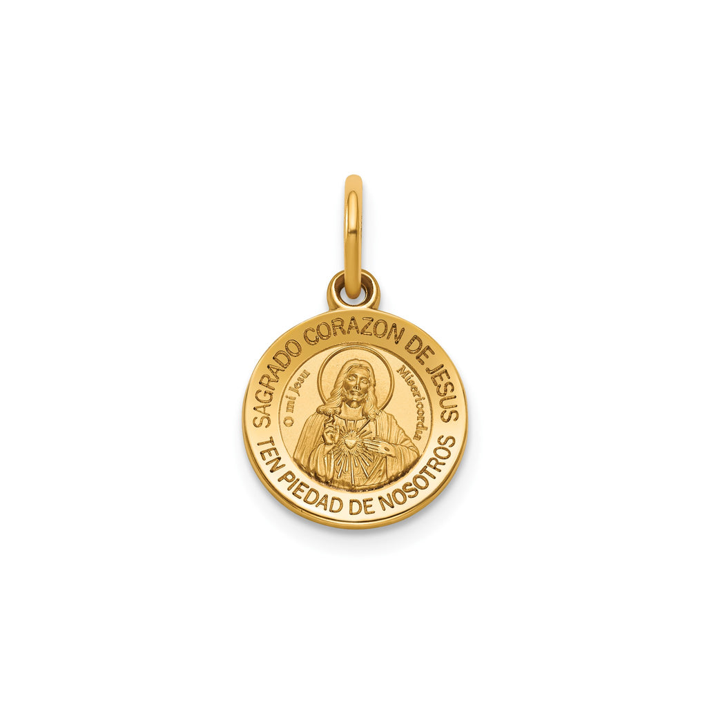 Round Sagrado Corazon Medal in 14K Yellow Gold, 11.5mm - Sophia Jewelers