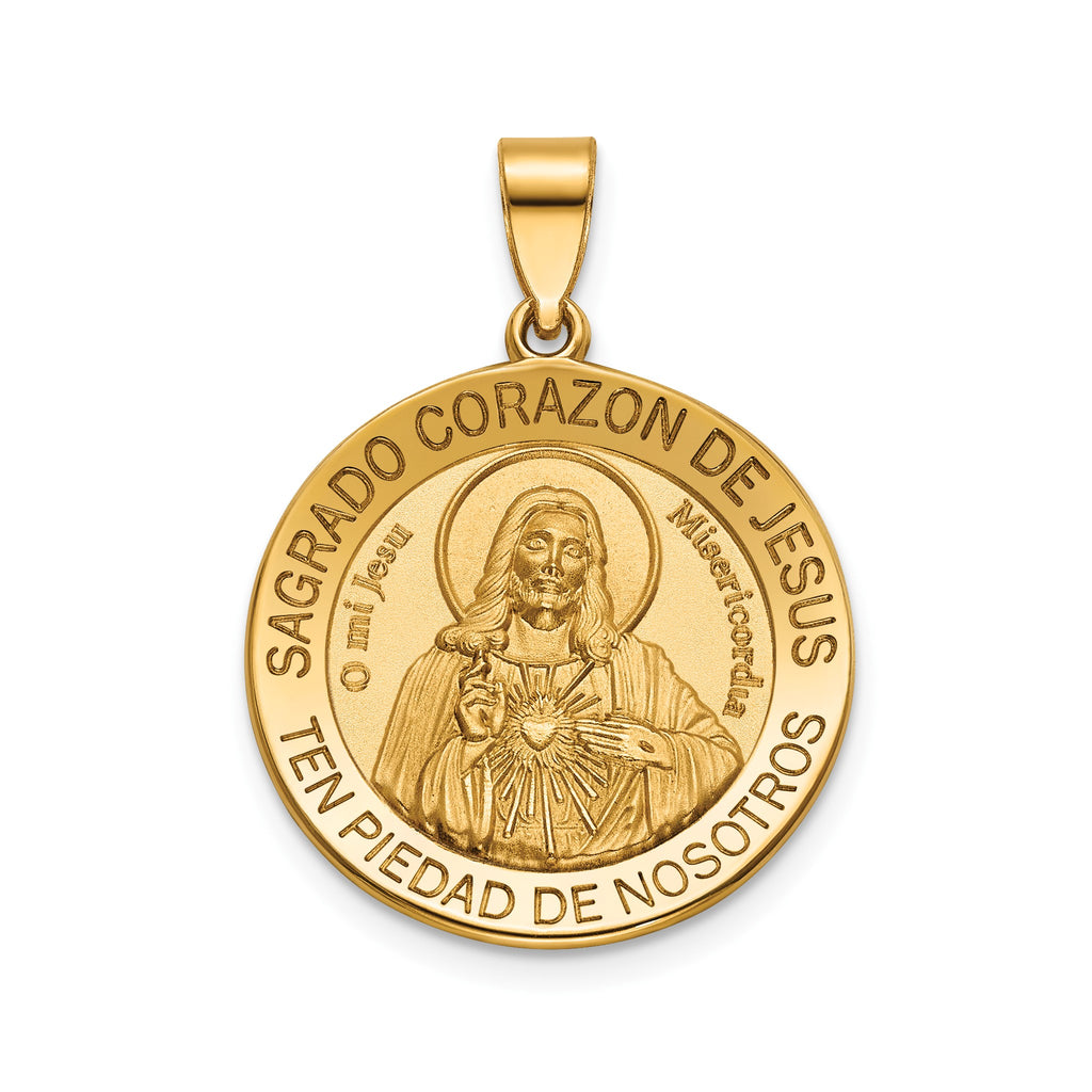 Round Sagrado Corazon Medal in 14K Yellow Gold, 20.25mm - Sophia Jewelers