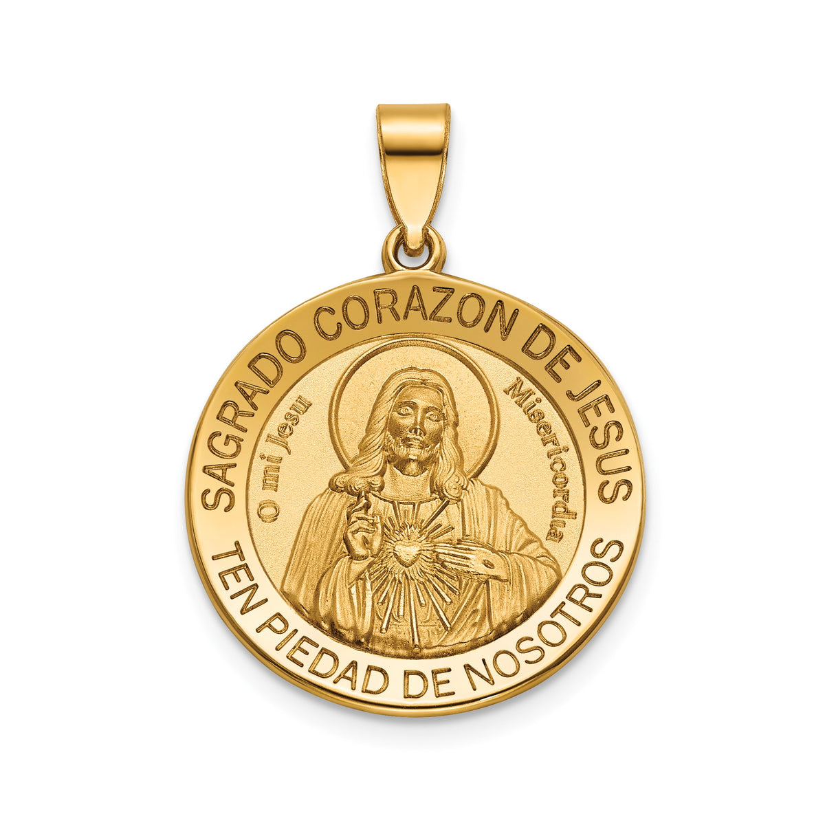 Round Sagrado Corazon Medal in 14K Yellow Gold, 20.25mm - Sophia Jewelers