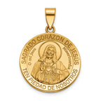 Round Sagrado Corazon Medal in 14K Yellow Gold, 22mm - Sophia Jewelers