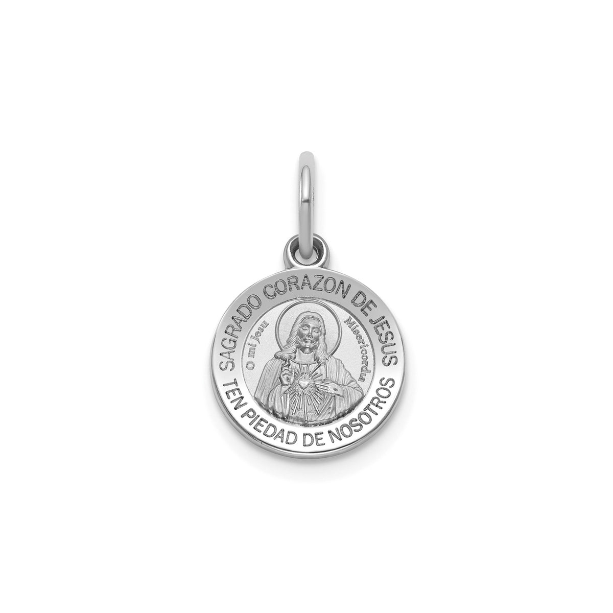 Round Sagrado Corazon Medal in Sterling Silver, Satin - Sophia Jewelers Main image