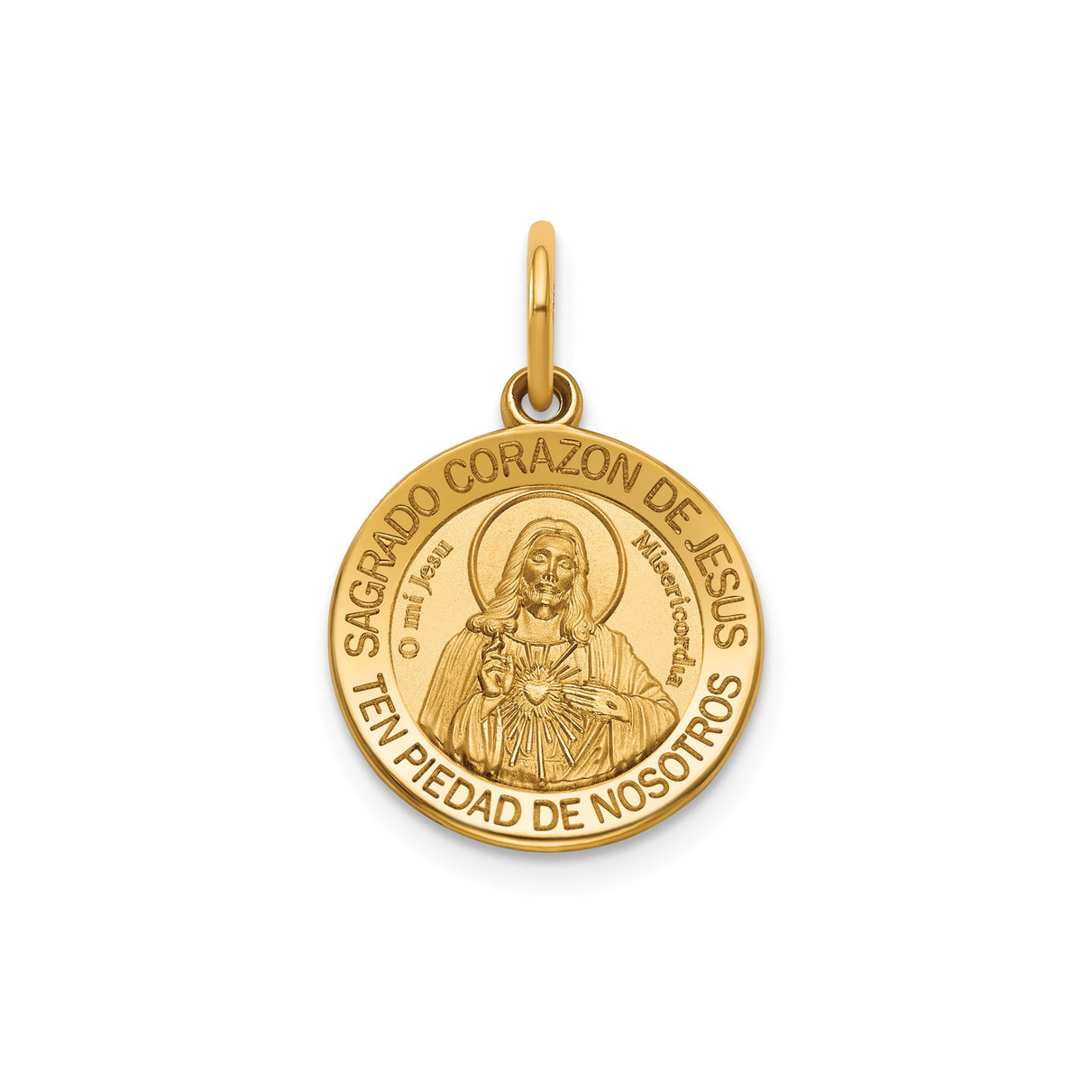 Round Sagrado Corazon Medal in 14K Yellow Gold, 14.5mm - Sophia Jewelers Main image