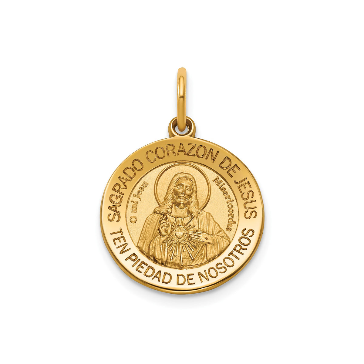 Round Sagrado Corazon Medal in 14K Yellow Gold, 16.25mm - Sophia Jewelers Main image