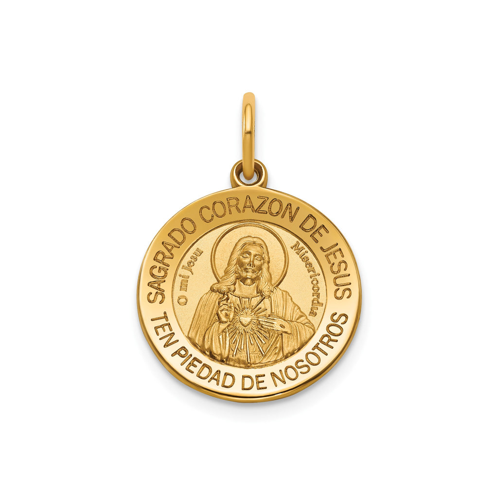 Round Sagrado Corazon Medal in 14K Yellow Gold, 16.25mm - Sophia Jewelers