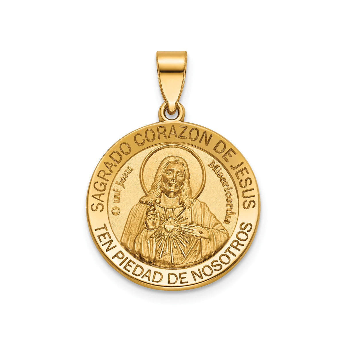 Round Sagrado Corazon Medal in 14K Yellow Gold, 18.25mm - Sophia Jewelers Main image