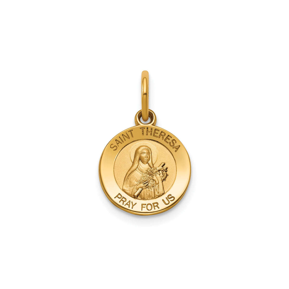 Round St. Theresa Medal in 14K Yellow Gold, 11.5mm - Sophia Jewelers