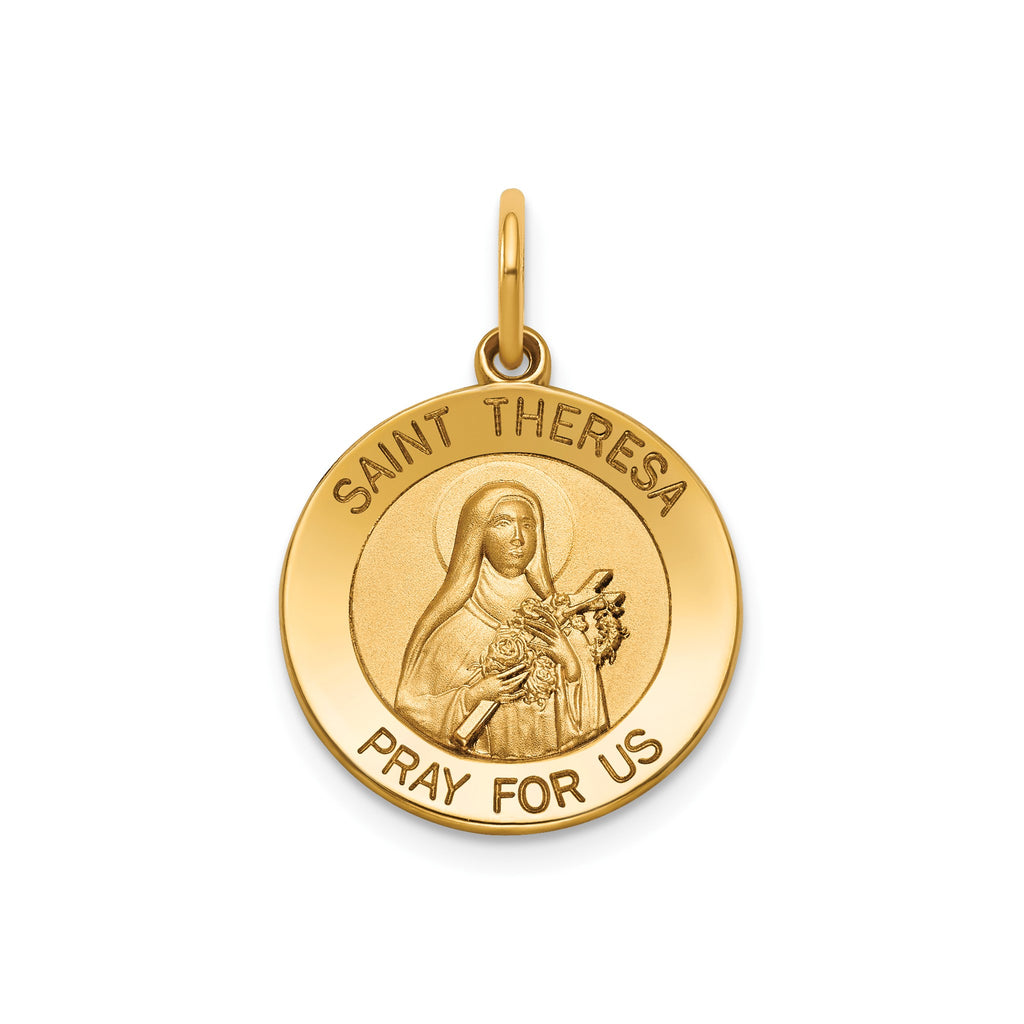 Round St. Theresa Medal in 14K Yellow Gold, 16.25mm - Sophia Jewelers