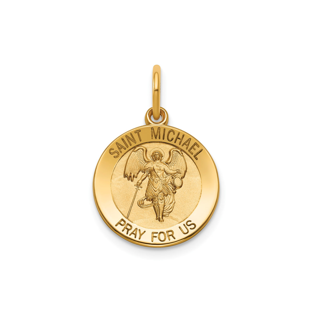 Round St. Michael Medal in 14K Yellow Gold, 14.5mm - Sophia Jewelers Main image