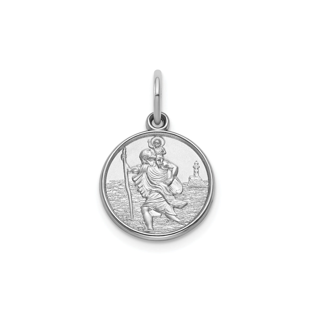 Round St. Christopher Medal in Sterling Silver, 13.25mm Satin - Sophia Jewelers Main image