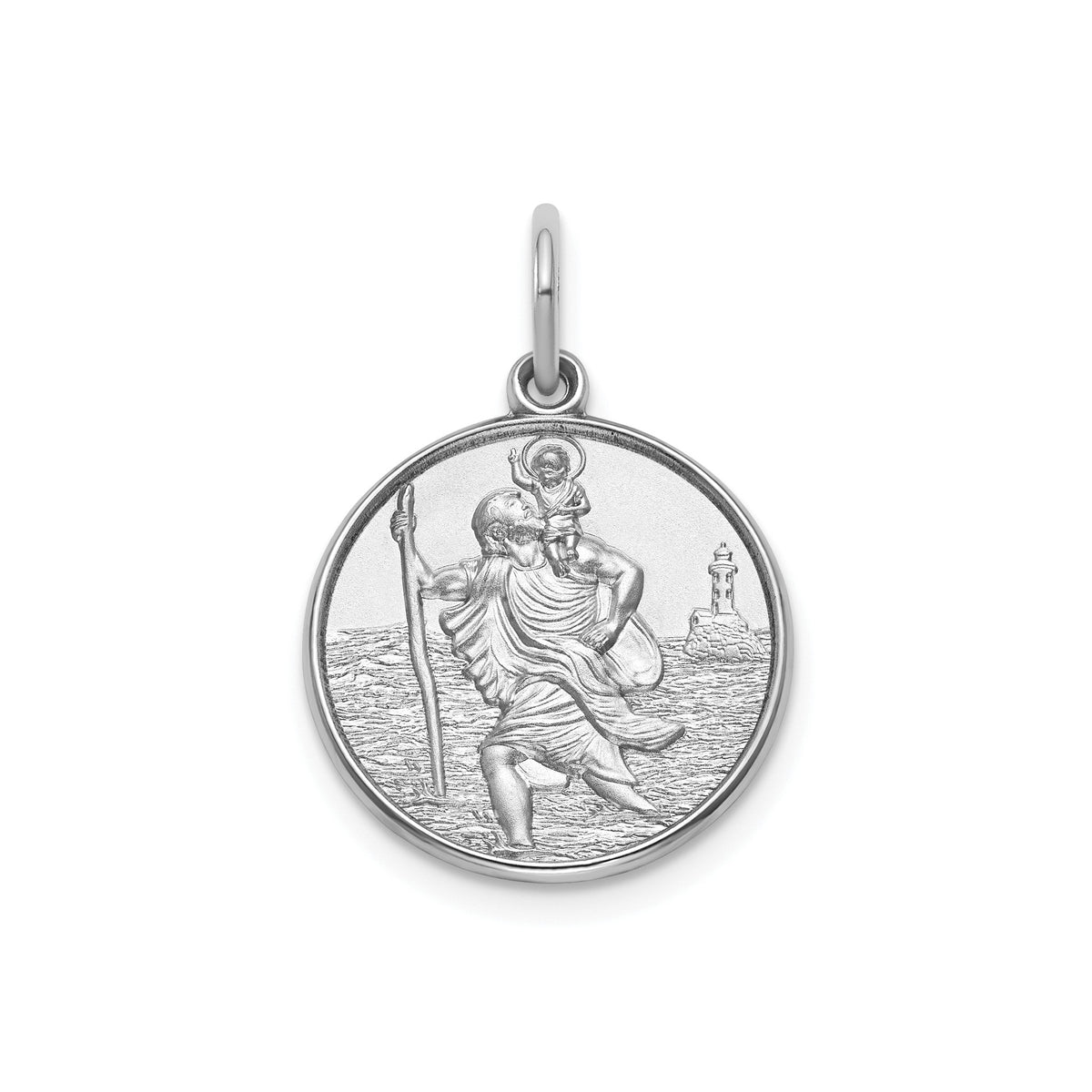 Round St. Christopher Medal in Sterling Silver, 16.25mm Satin - Sophia Jewelers Main image