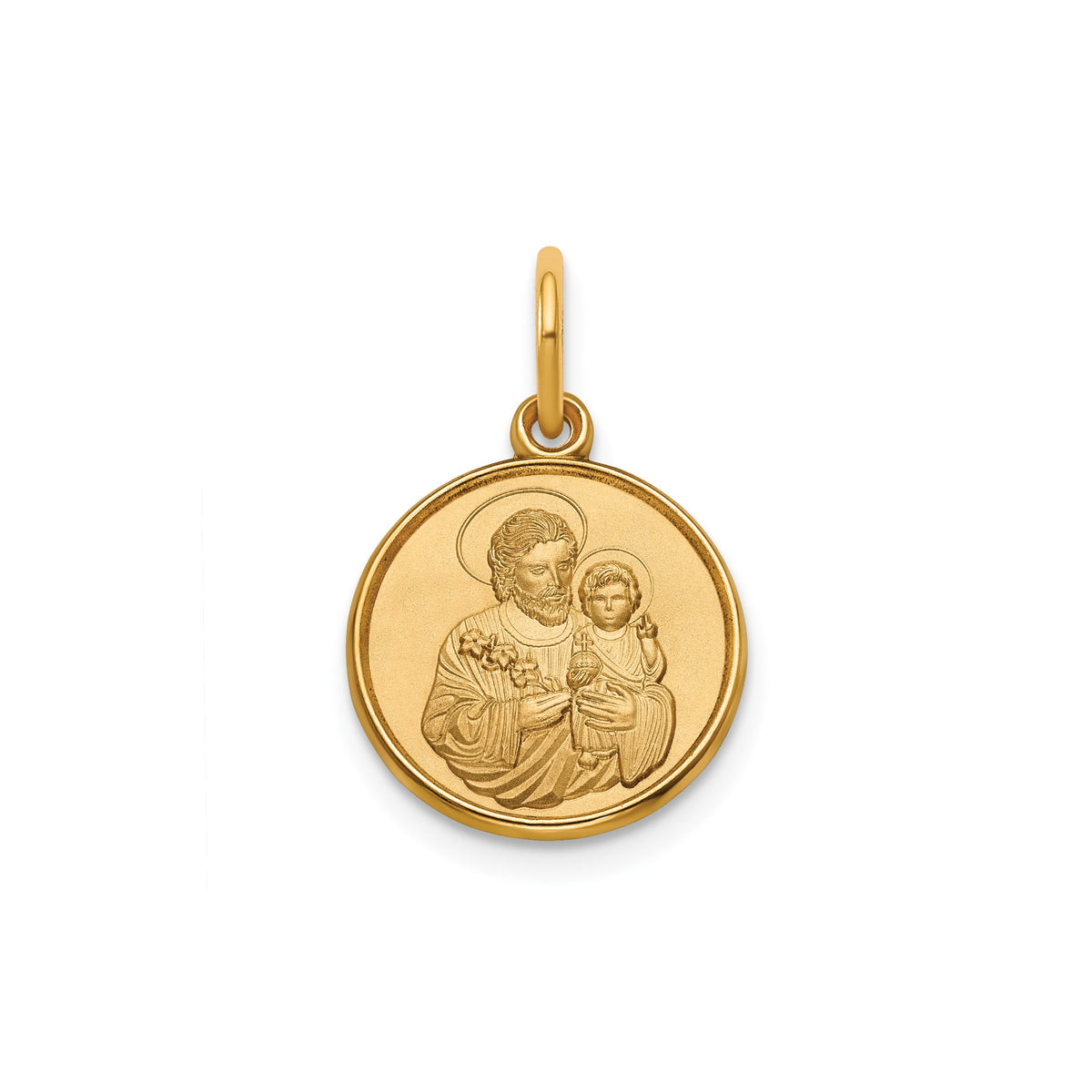 Round St. Joseph Medal in Gold-Plated Sterling Silver, 13.25mm - Sophia Jewelers Main image