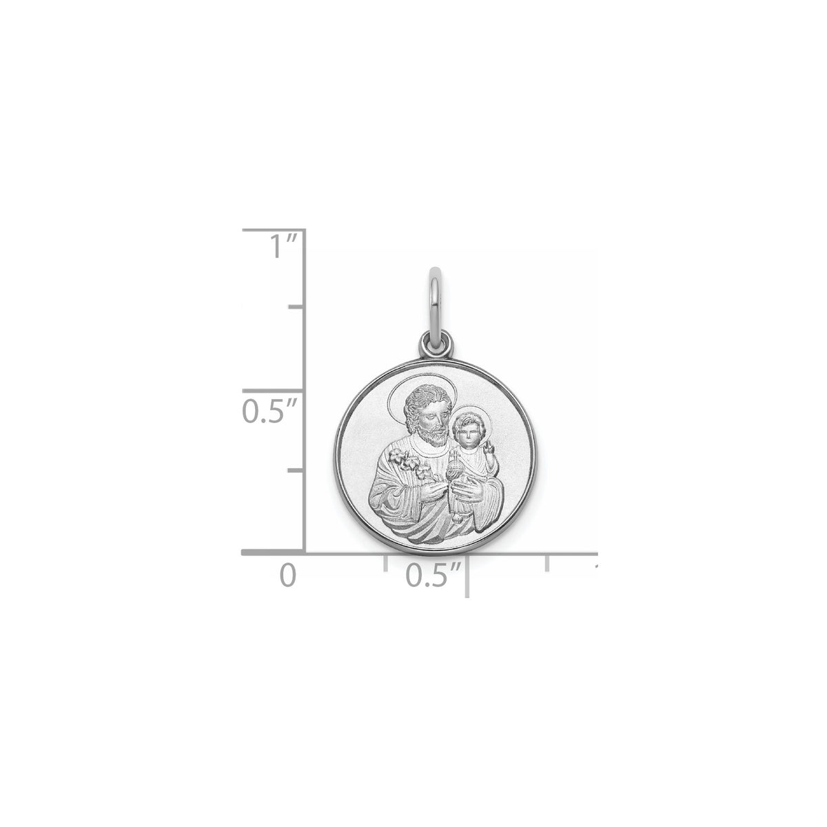 Round St. Joseph Medal in Sterling Silver, 16.25mm Satin - Sophia Jewelers