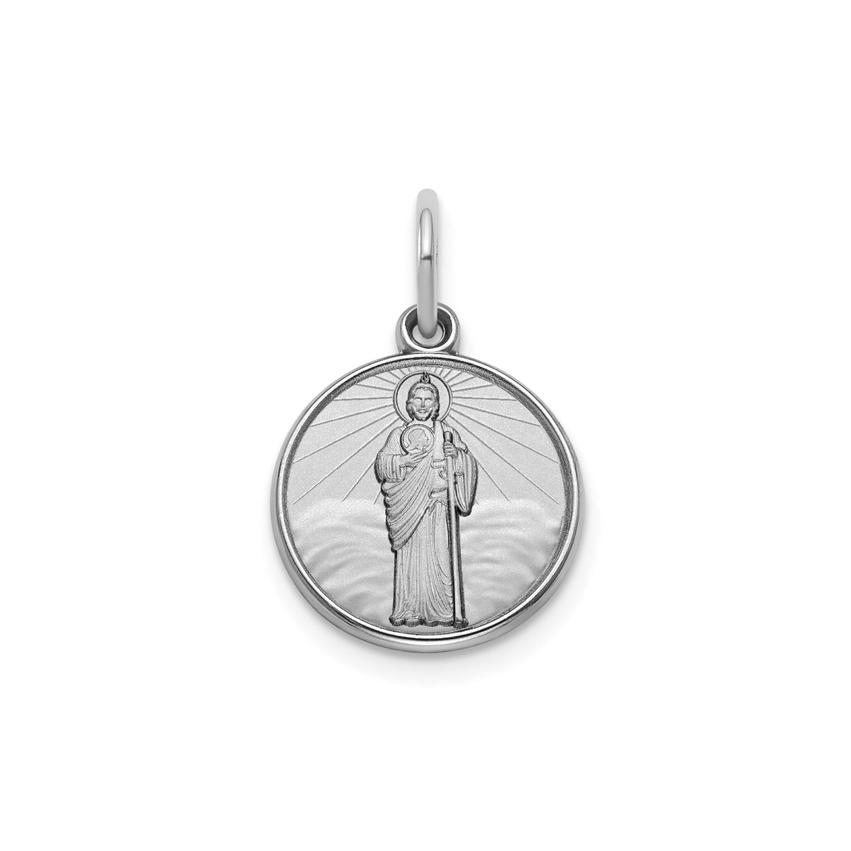 Round St. Jude Thaddeus Medal in Sterling Silver, 13.25mm Satin - Sophia Jewelers