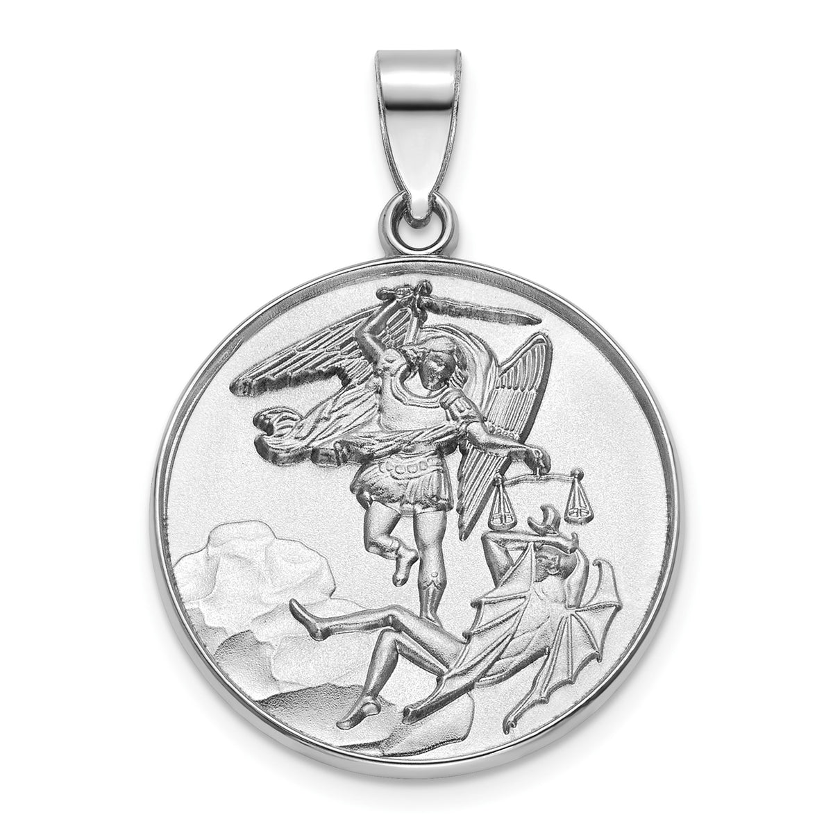 Round St. Michael Medal in Sterling Silver, 23.5mm Satin - Sophia Jewelers Main image