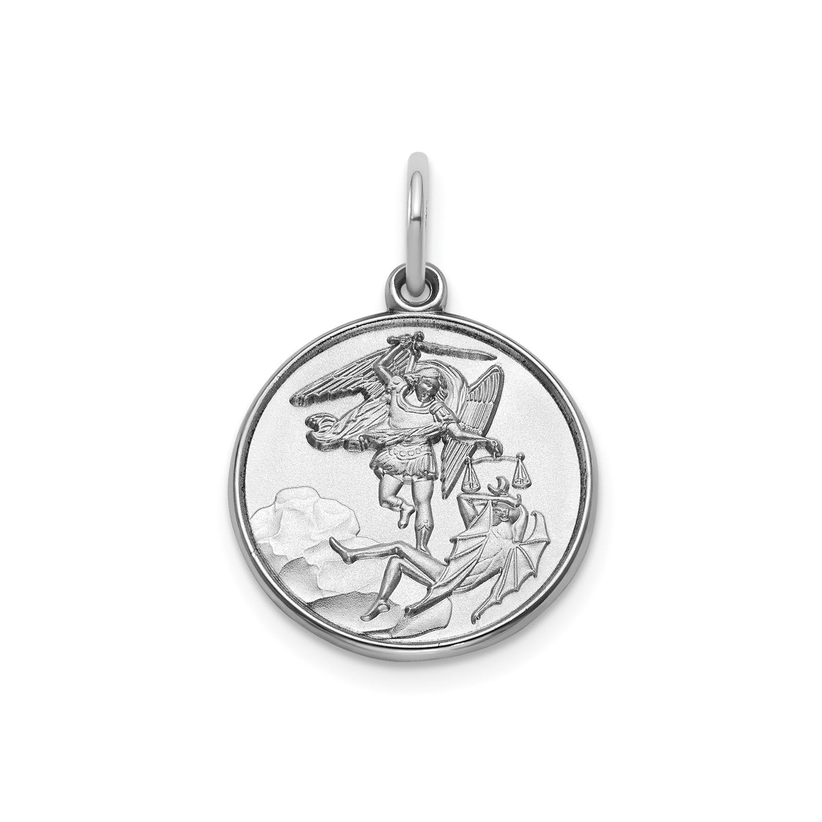 Round St. Michael Medal in Sterling Silver, 16.25mm Satin - Sophia Jewelers Main image