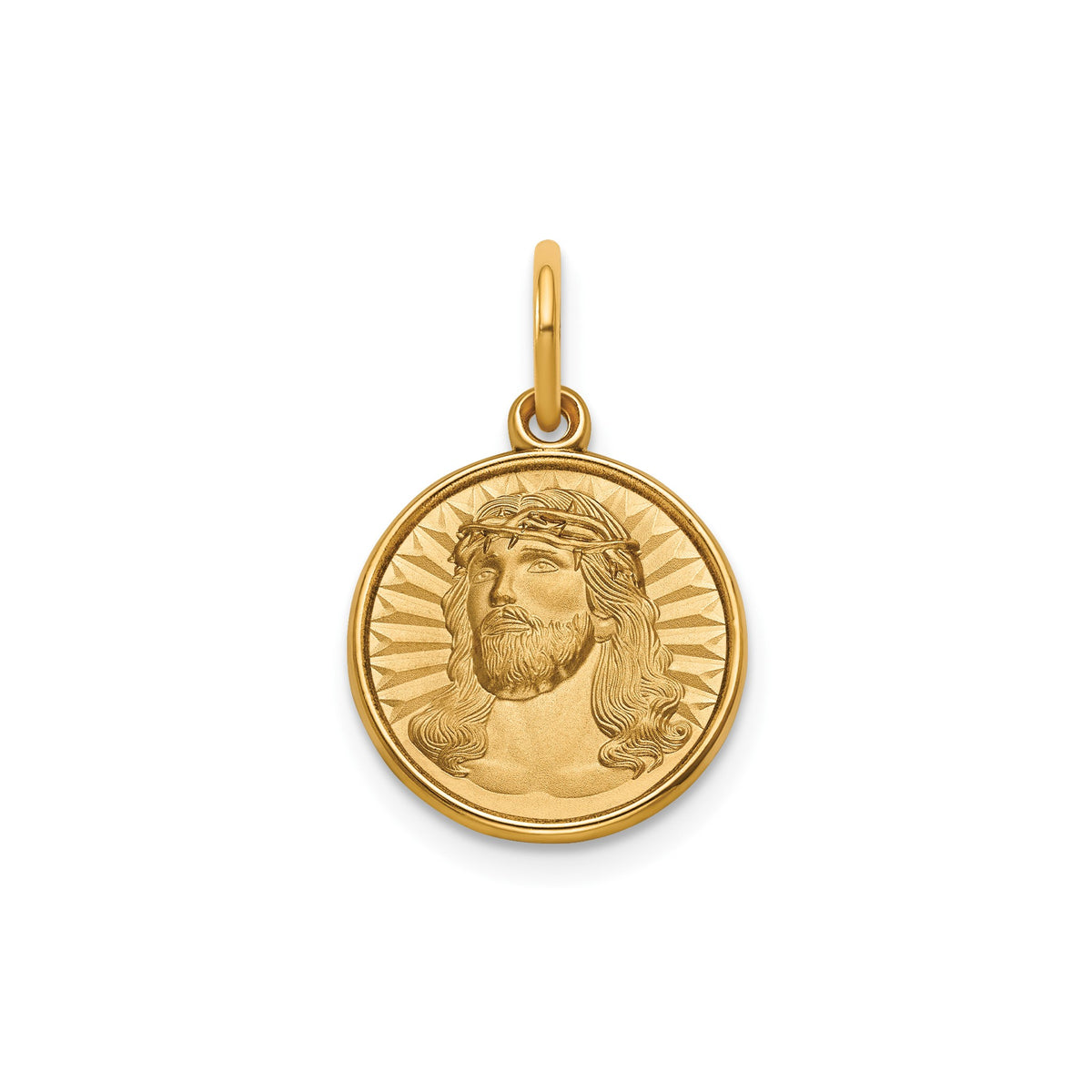 Round Face of Jesus Medal in 14K Yellow Gold, 13.25mm - Sophia Jewelers Main image