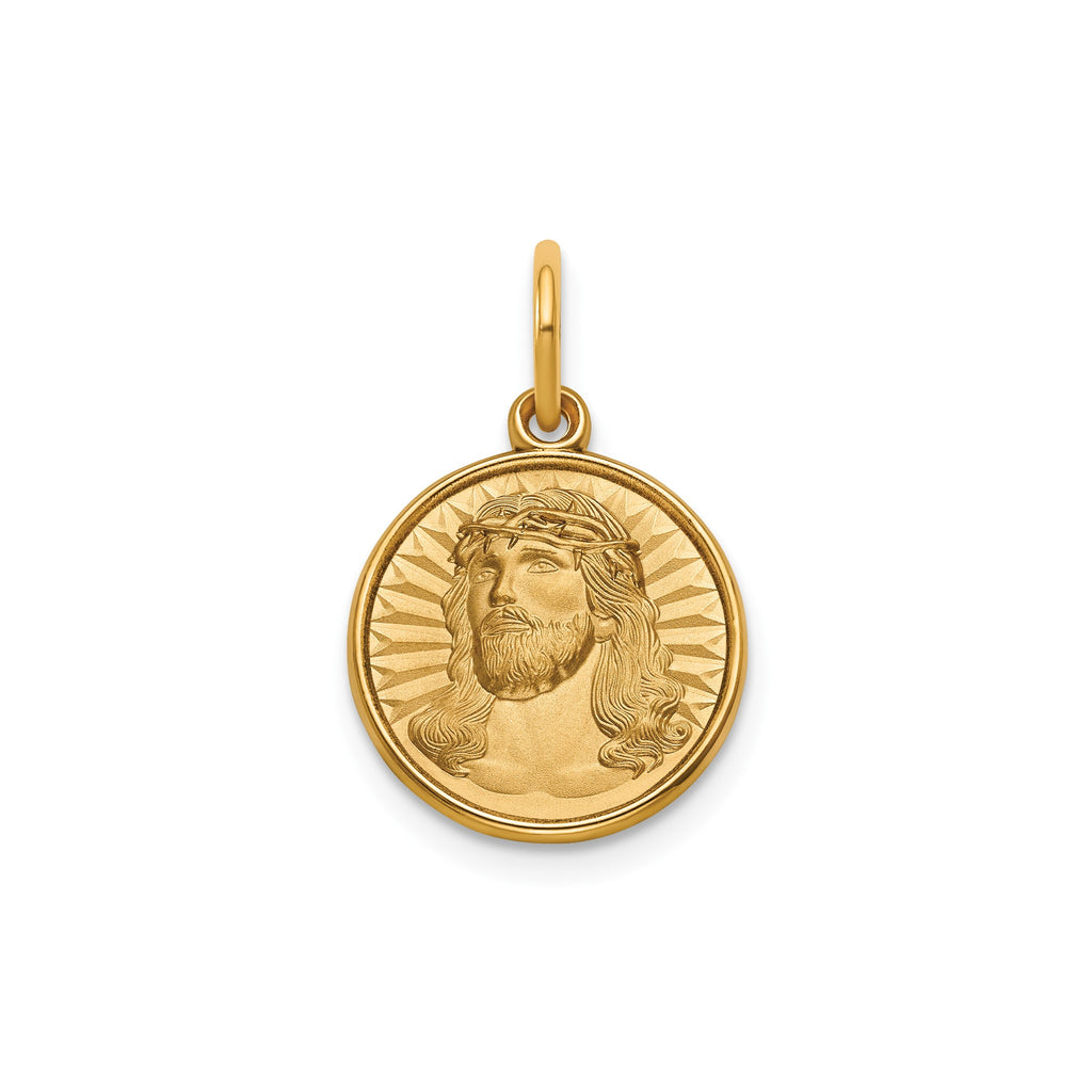 Round Face of Jesus Medal in 14K Yellow Gold, 13.25mm - Sophia Jewelers