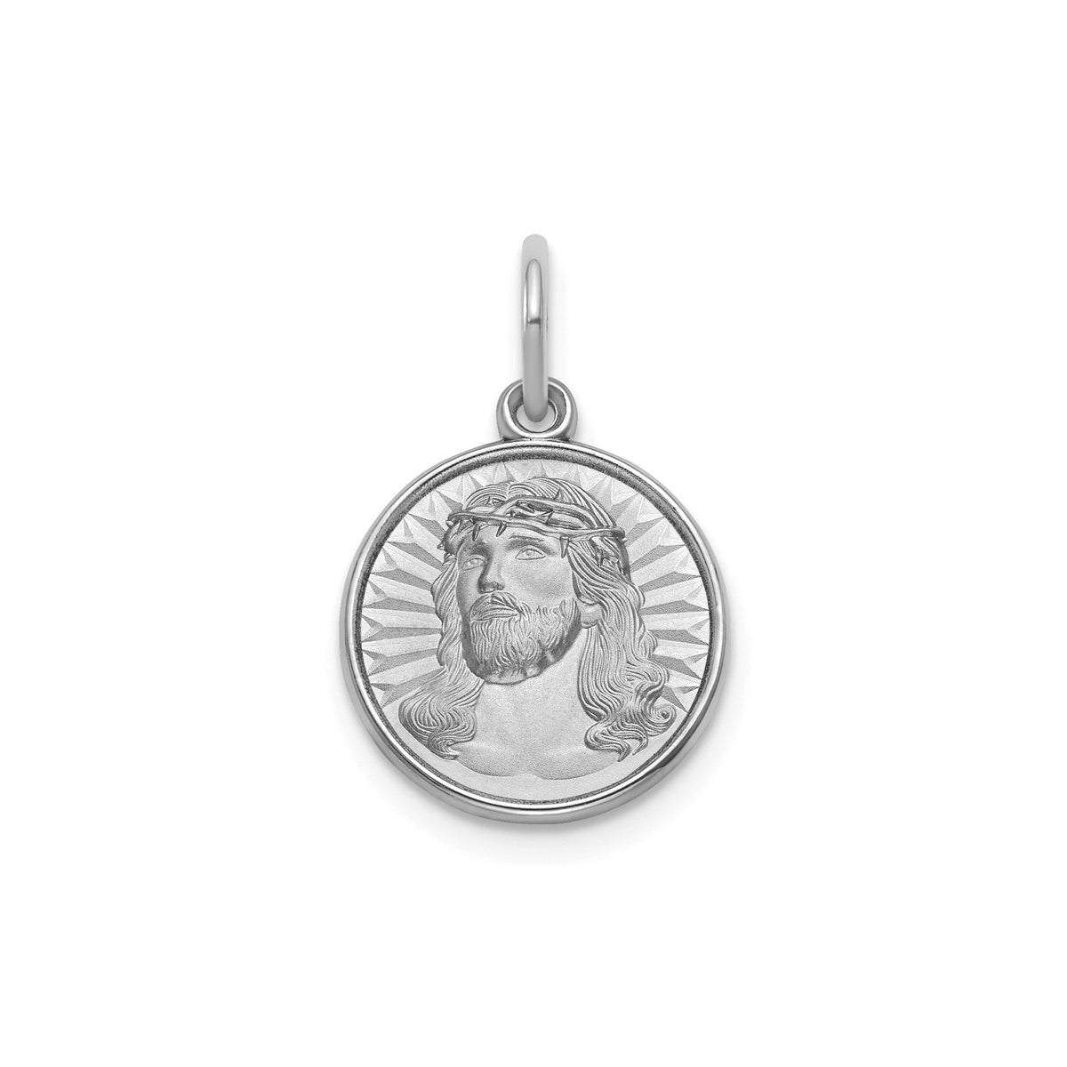 Round Face of Jesus Medal in Sterling Silver, 13.25mm Satin - Sophia Jewelers Main image
