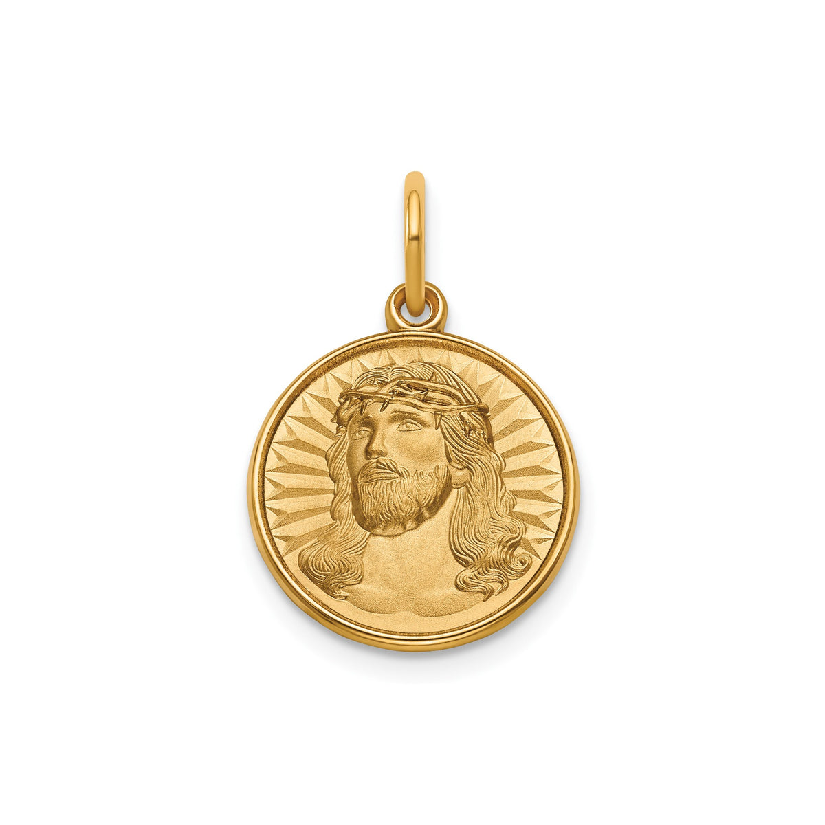 Round Face of Jesus Medal in 14K Yellow Gold, 14.5mm - Sophia Jewelers Main image