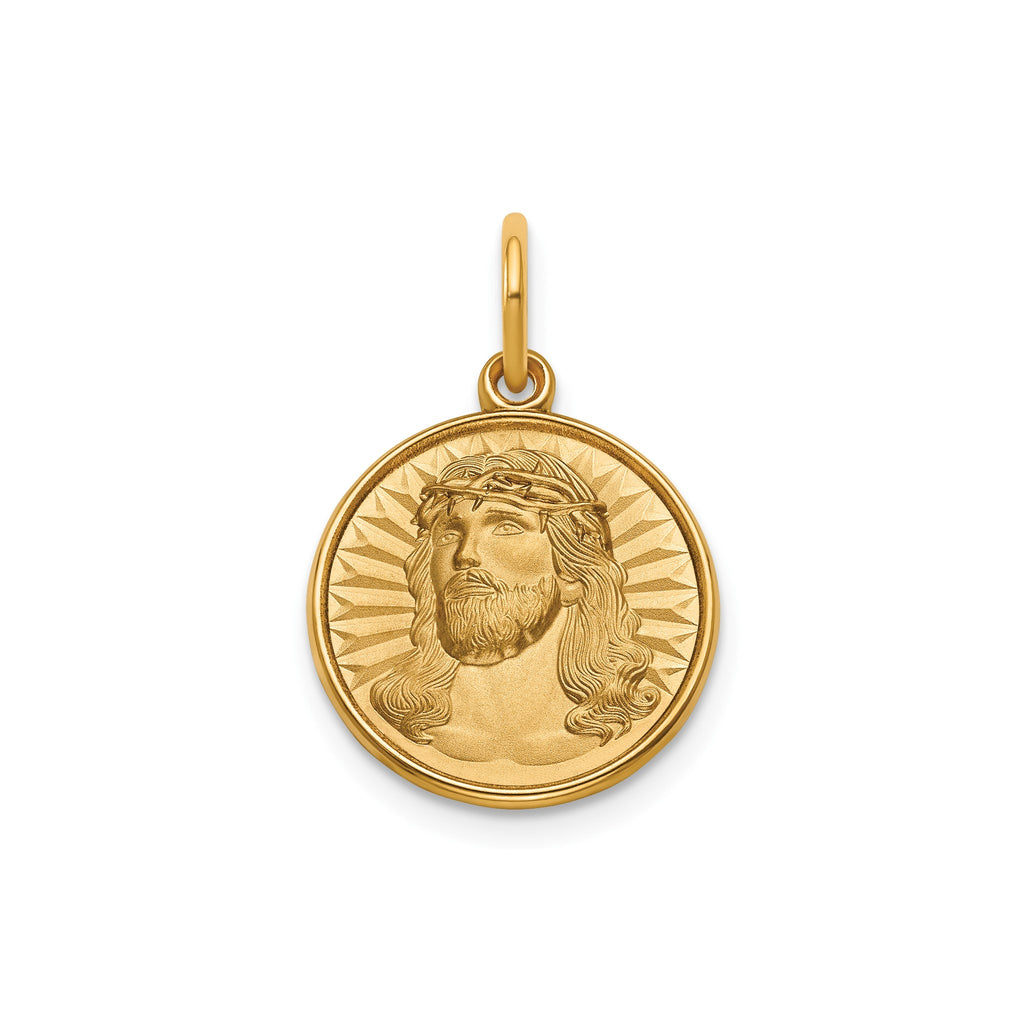 Round Face of Jesus Medal in 14K Yellow Gold, 14.5mm - Sophia Jewelers