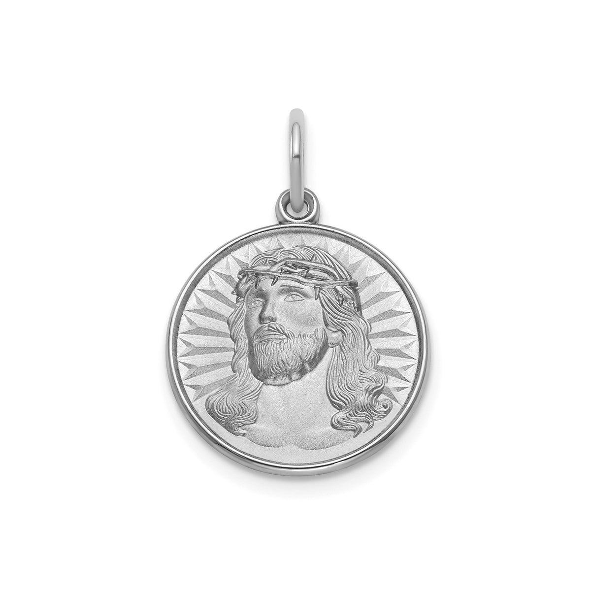 Round Face of Jesus Medal in Sterling Silver, 16.25mm Satin - Sophia Jewelers Main image