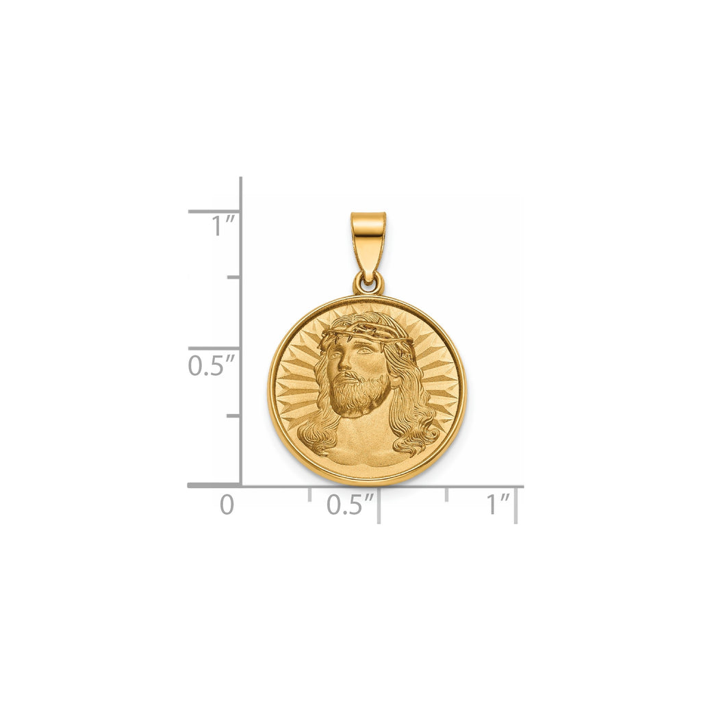 Round Face of Jesus Medal in 14K Yellow Gold, 18.25mm - Sophia Jewelers