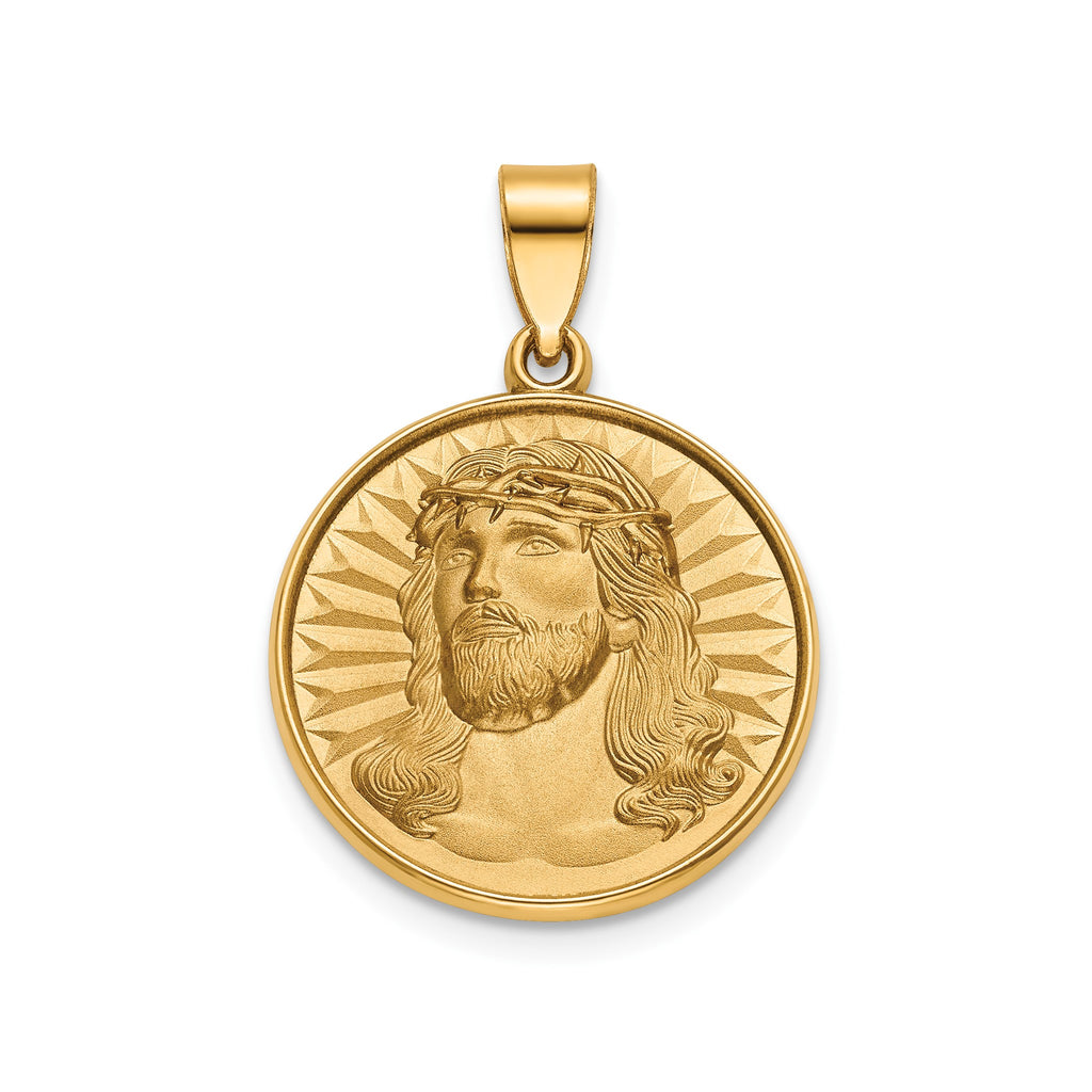 Round Face of Jesus Medal in 14K Yellow Gold, 18.25mm - Sophia Jewelers
