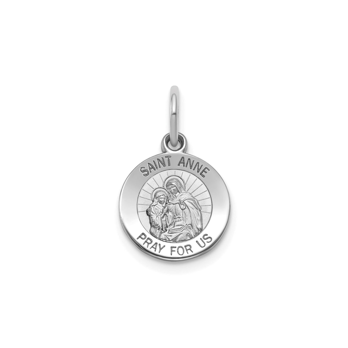 Round St. Anne Medal in Sterling Silver, Satin - Sophia Jewelers Main image