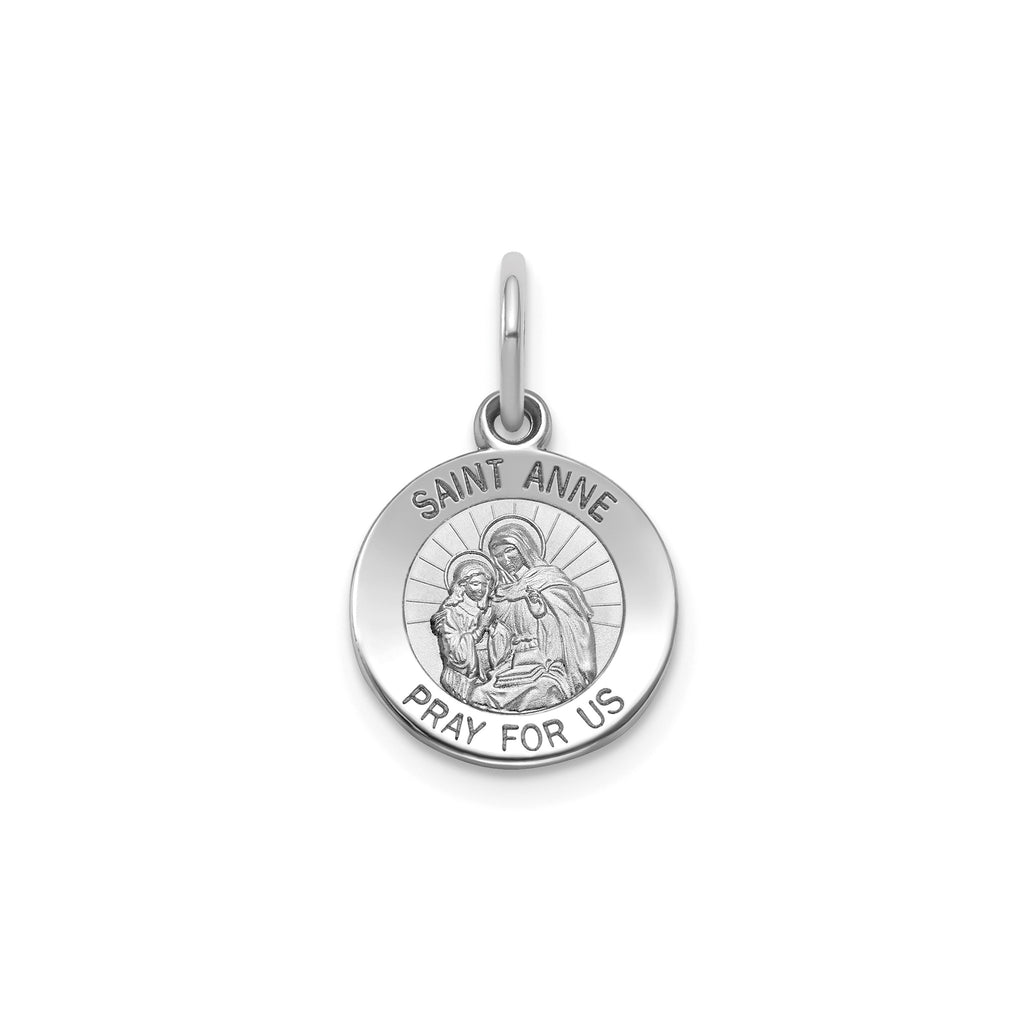 Round St. Anne Medal in Sterling Silver, Satin - Sophia Jewelers