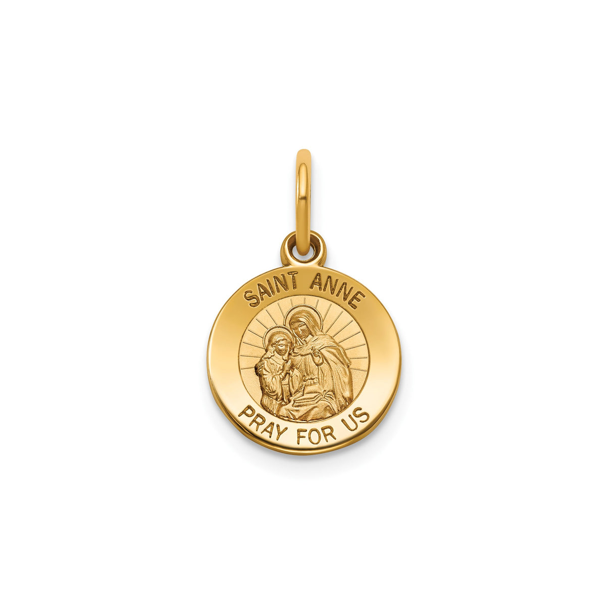 Round St. Anne Medal in 14K Yellow Gold, 11.5mm - Sophia Jewelers