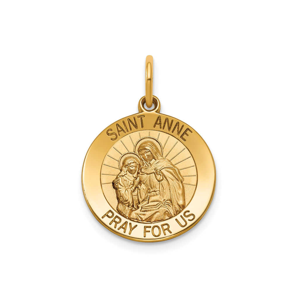 Round St. Anne Medal in 14K Yellow Gold, 16.25mm - Sophia Jewelers