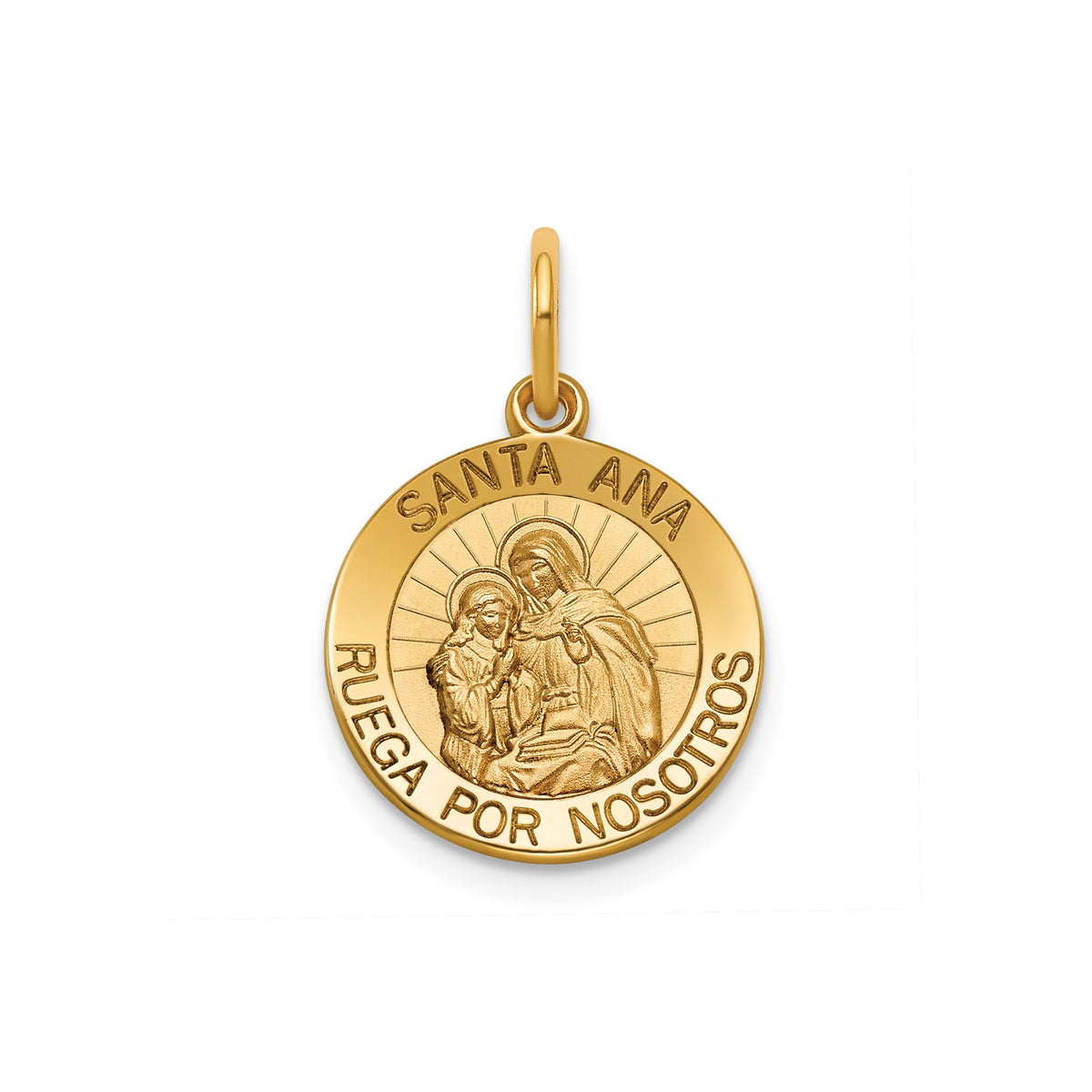 Round St. Anne-Spanish Medal in 14K Yellow Gold, 14.5mm - Sophia Jewelers Main image