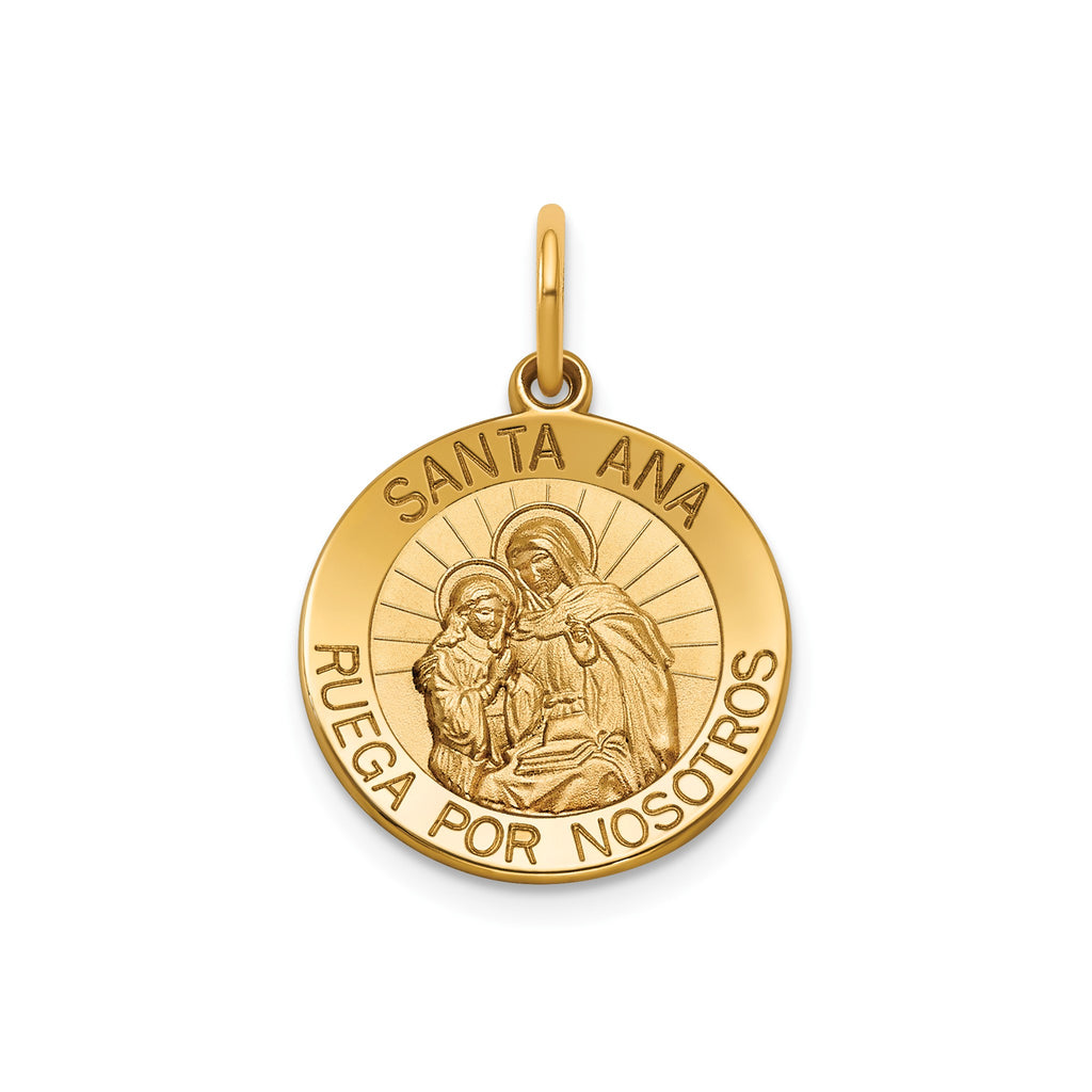 Round St. Anne-Spanish Medal in 14K Yellow Gold, 16.25mm - Sophia Jewelers