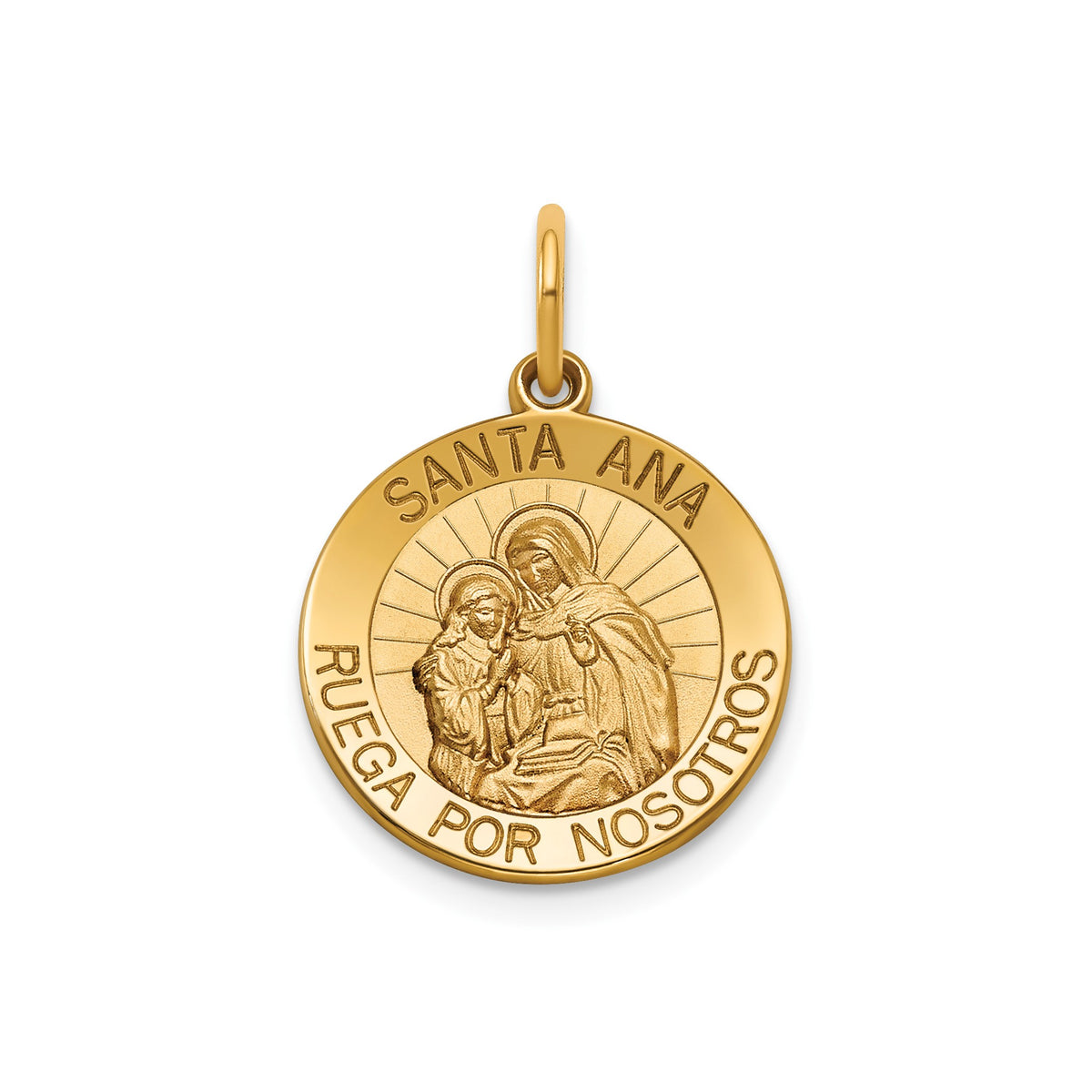 Round St. Anne-Spanish Medal in 14K Yellow Gold, 16.25mm - Sophia Jewelers