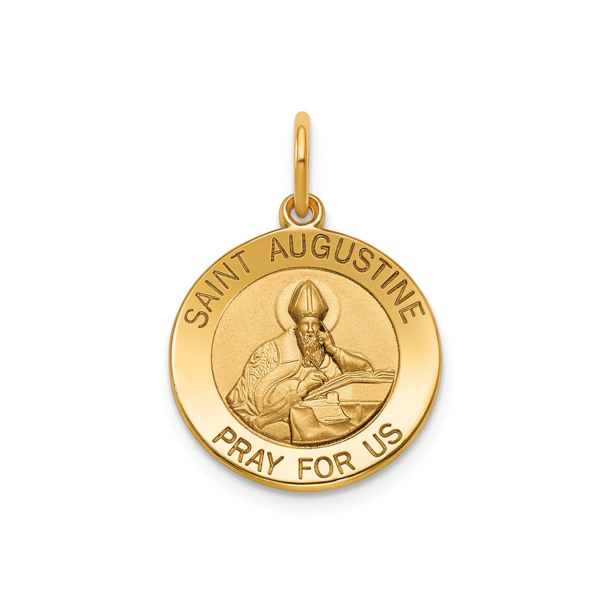 Round St. Augustine Medal in 14K Yellow Gold, 16.25mm - Sophia Jewelers