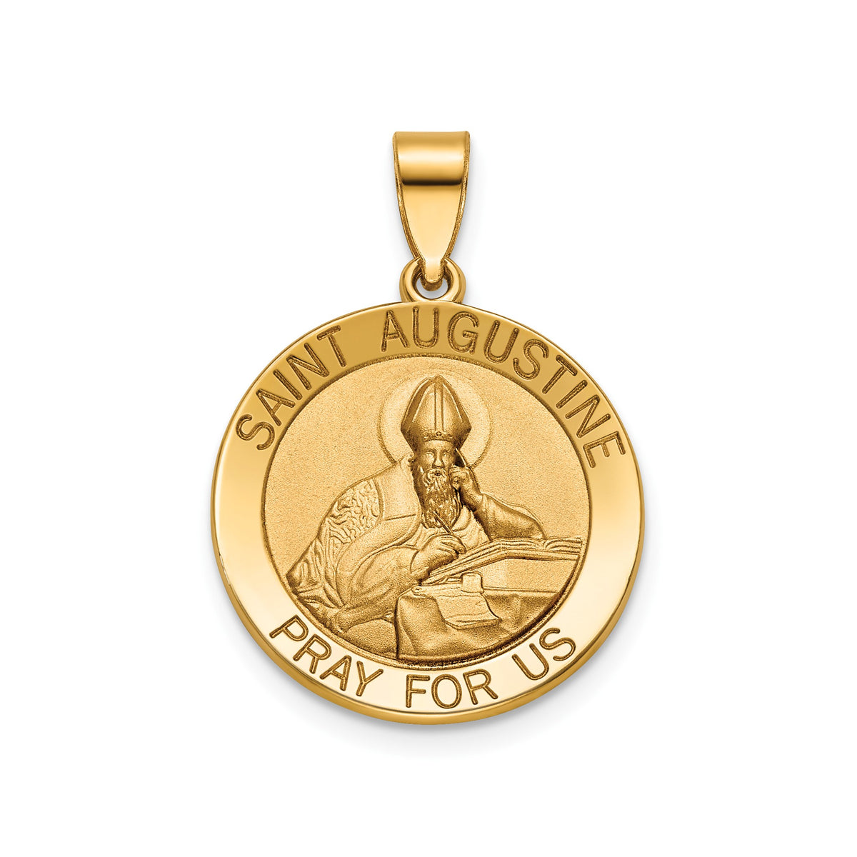Round St. Augustine Medal in 14K Yellow Gold, 18.25mm - Sophia Jewelers