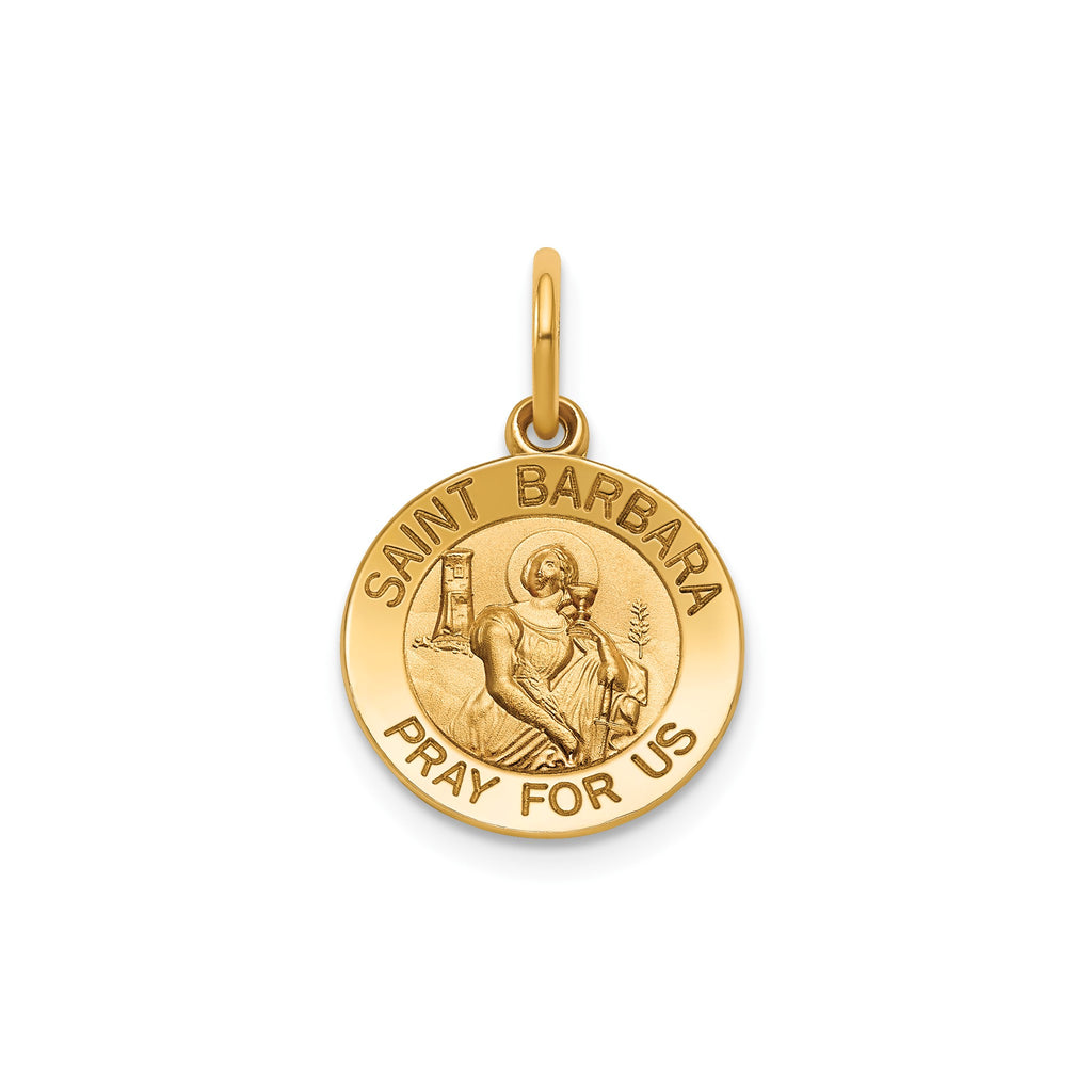Round St. Barbara Medal in 14K Yellow Gold, 13.25mm - Sophia Jewelers
