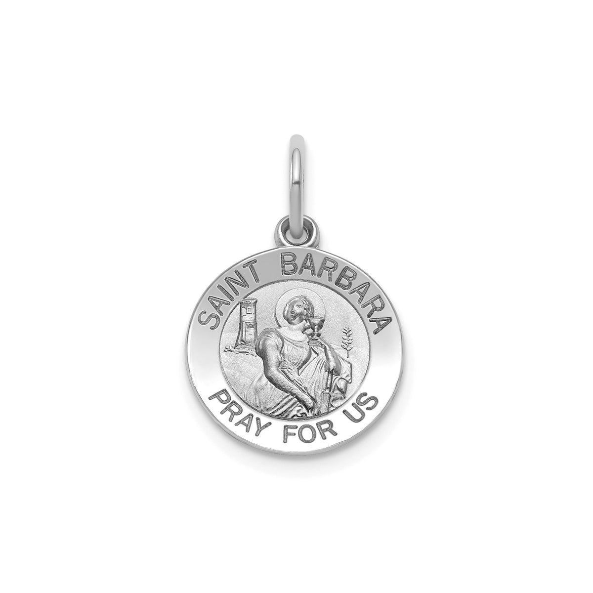 Round St. Barbara Medal in Sterling Silver, 13.25mm Satin - Sophia Jewelers Main image