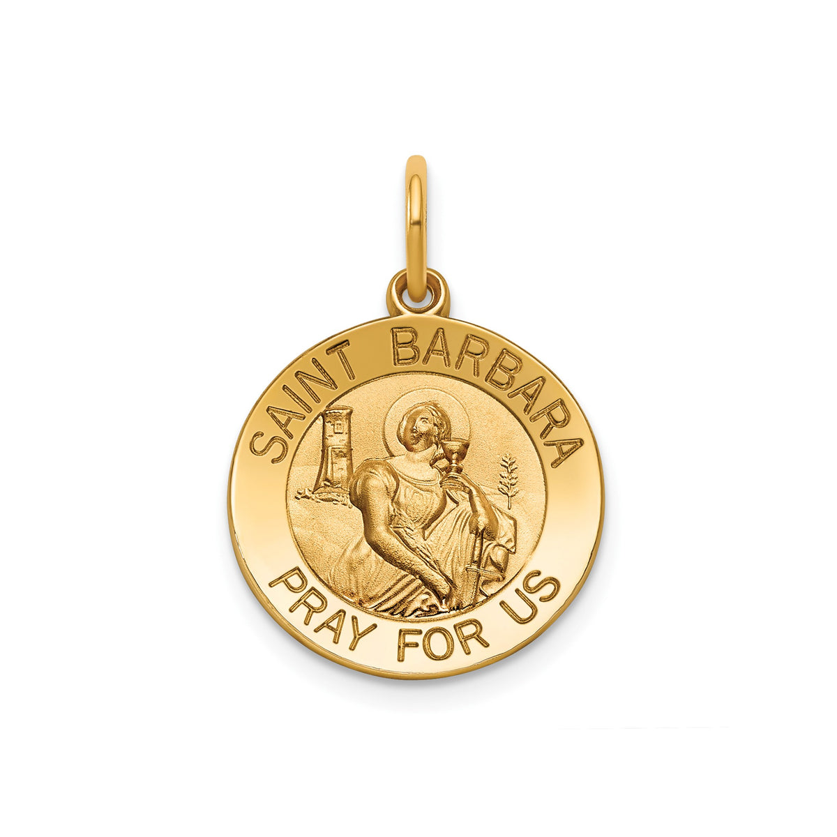 Round St. Barbara Medal in Gold-Plated Sterling Silver - Sophia Jewelers