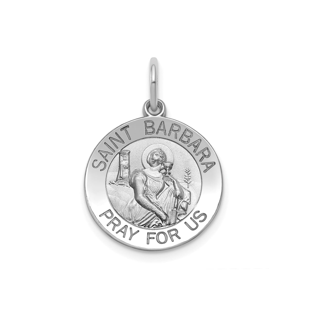 Round St. Barbara Medal in Sterling Silver, 16.25mm Satin - Sophia Jewelers Main image