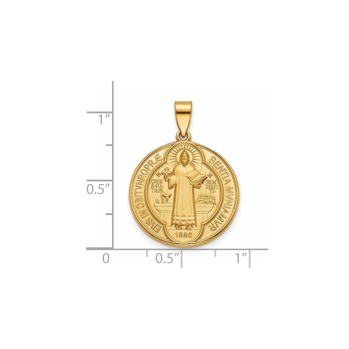 Round St. Benedict Medal in 14K Yellow Gold, 20.25mm - Sophia Jewelers