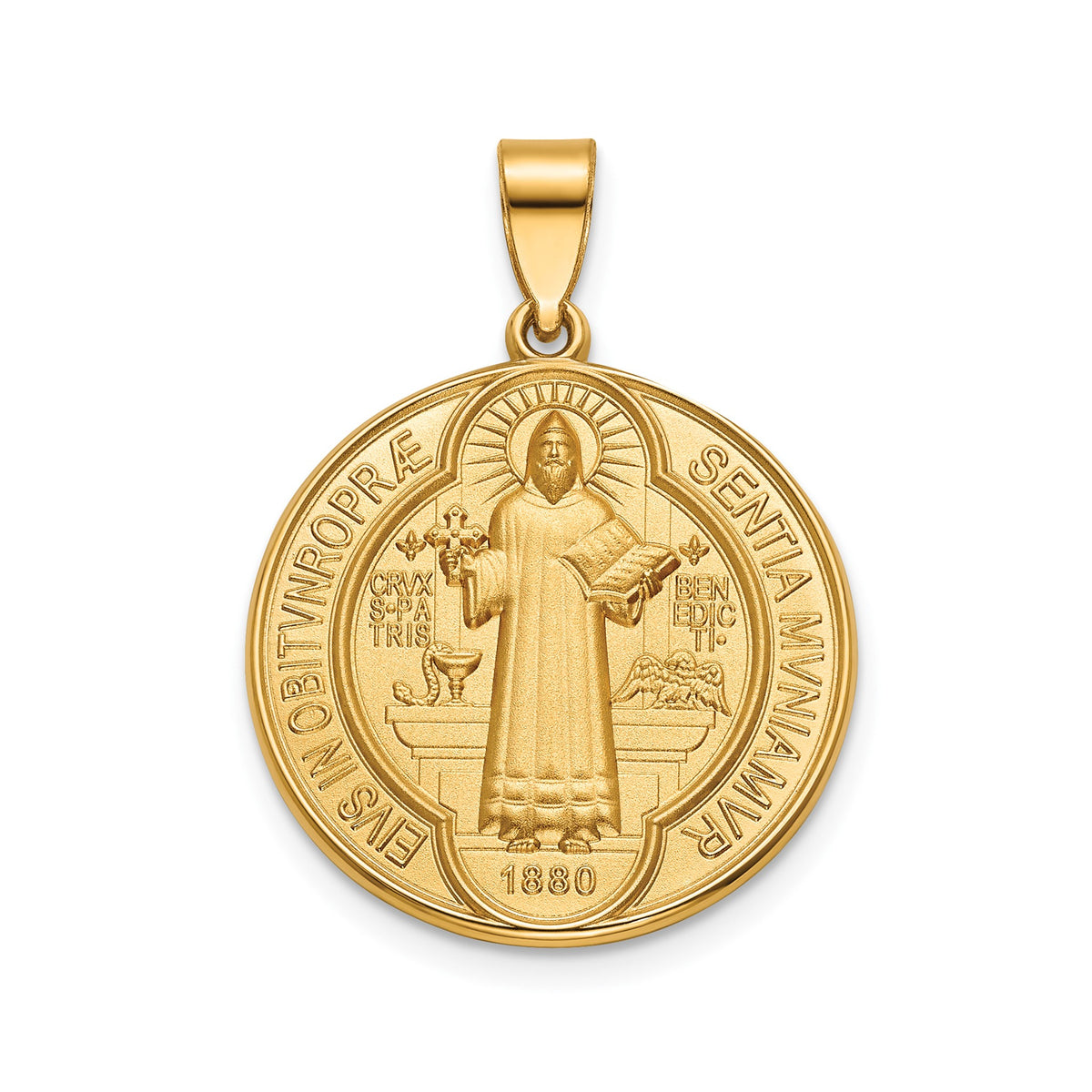 Round St. Benedict Medal in 14K Yellow Gold, 20.25mm - Sophia Jewelers Main image