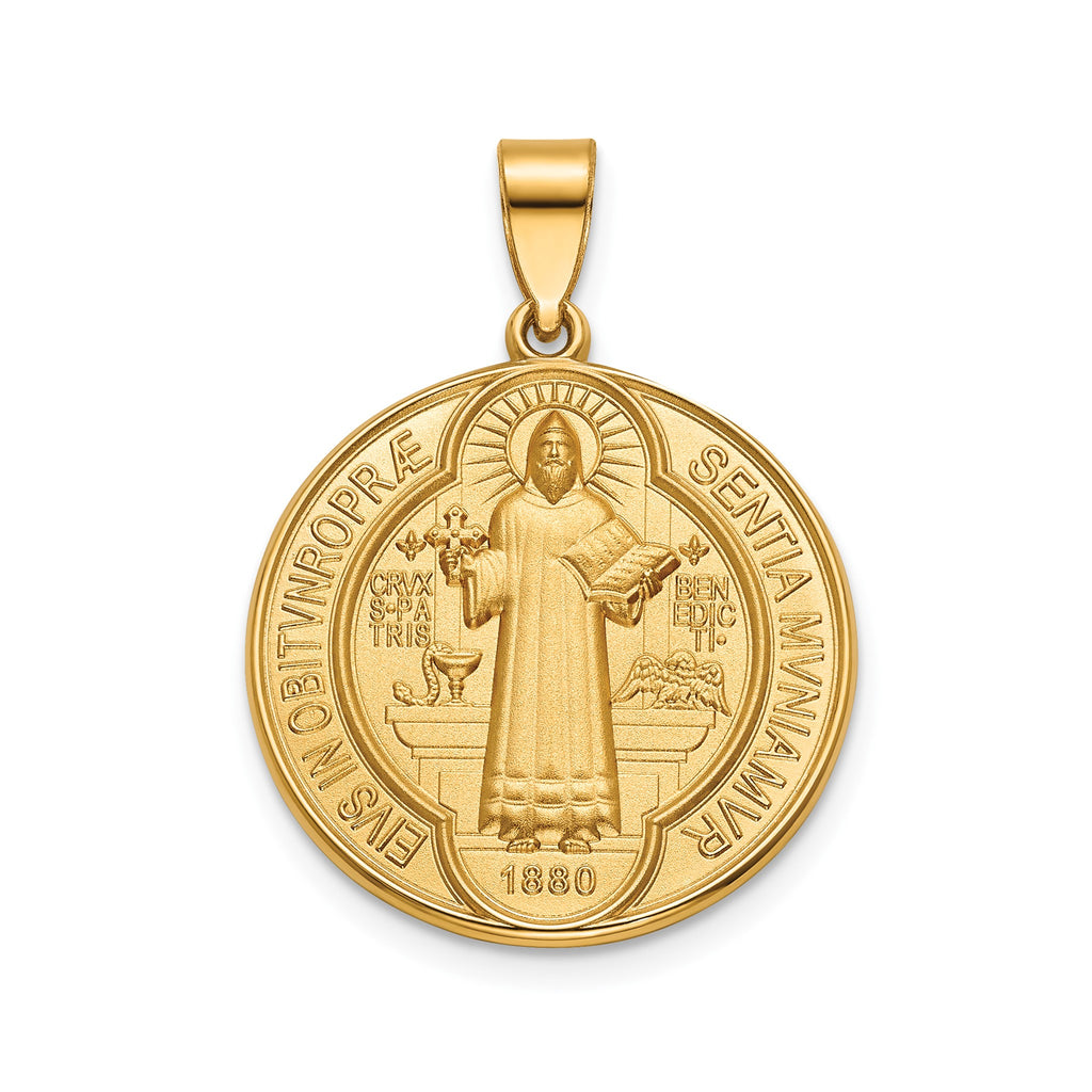 Round St. Benedict Medal in 14K Yellow Gold, 20.25mm - Sophia Jewelers