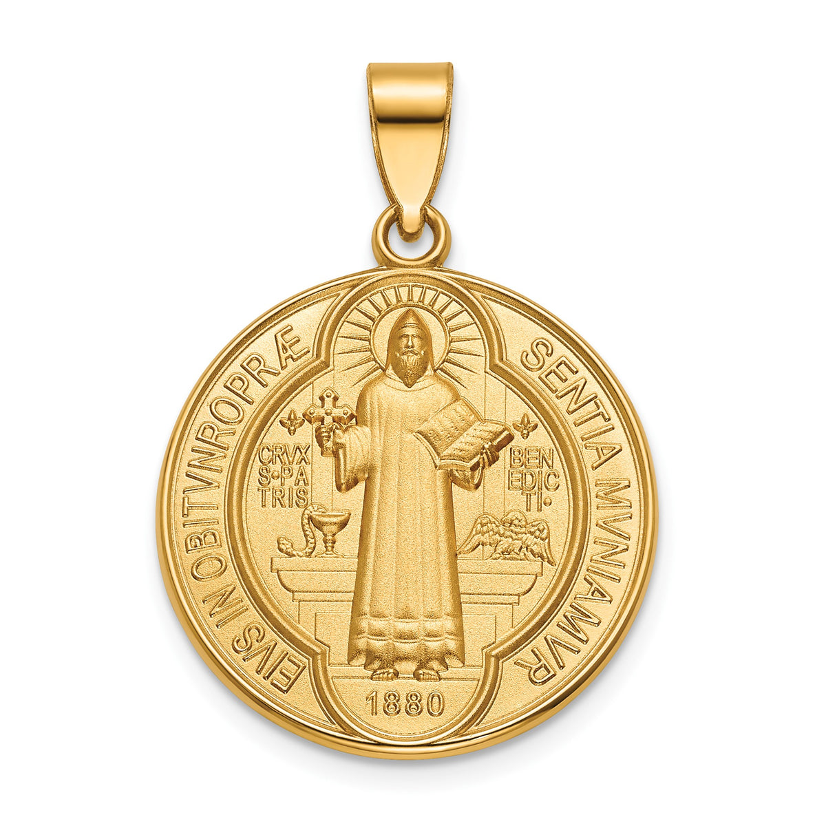 Round St. Benedict Medal in 14K Yellow Gold, 22mm - Sophia Jewelers