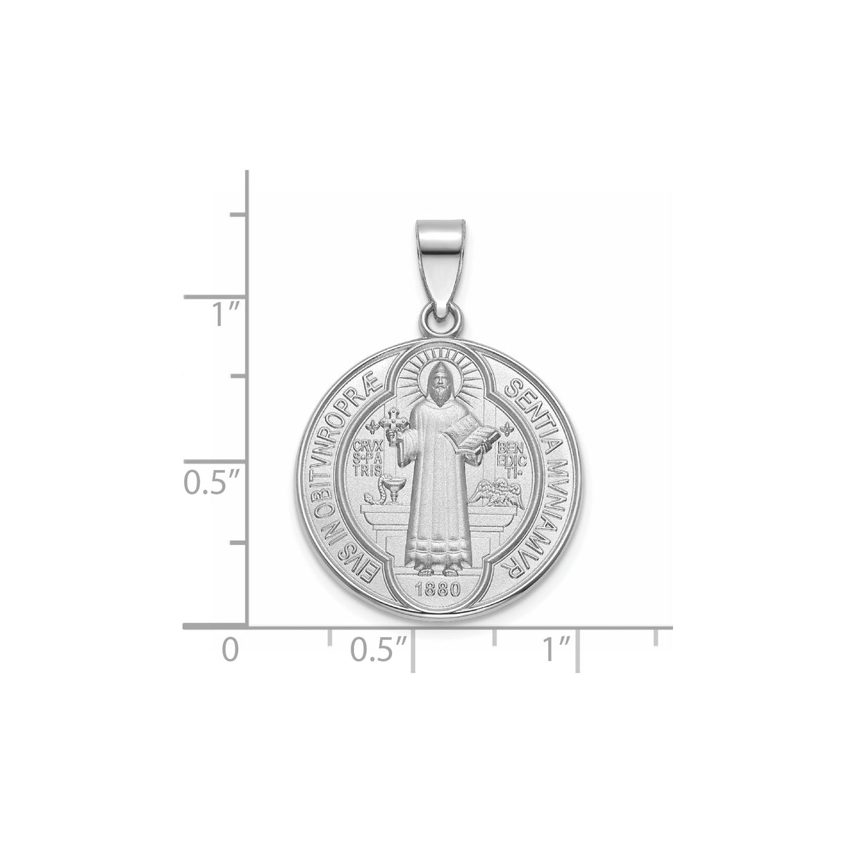 Round St. Benedict Medal in Sterling Silver, Satin - Sophia Jewelers