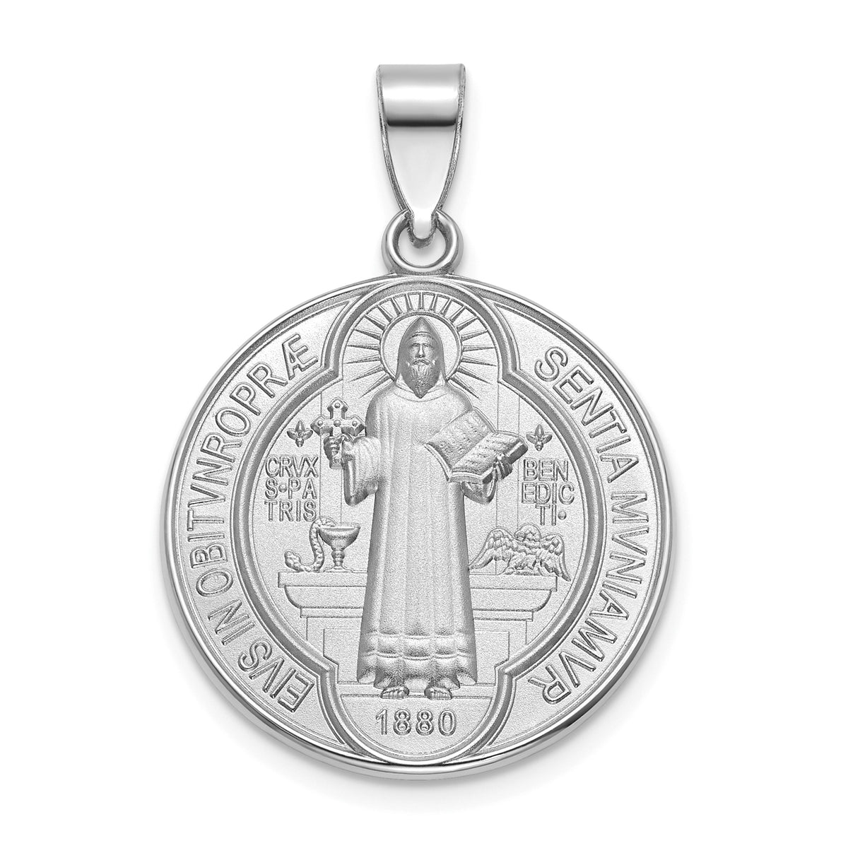 Round St. Benedict Medal in Sterling Silver, Satin - Sophia Jewelers Main image