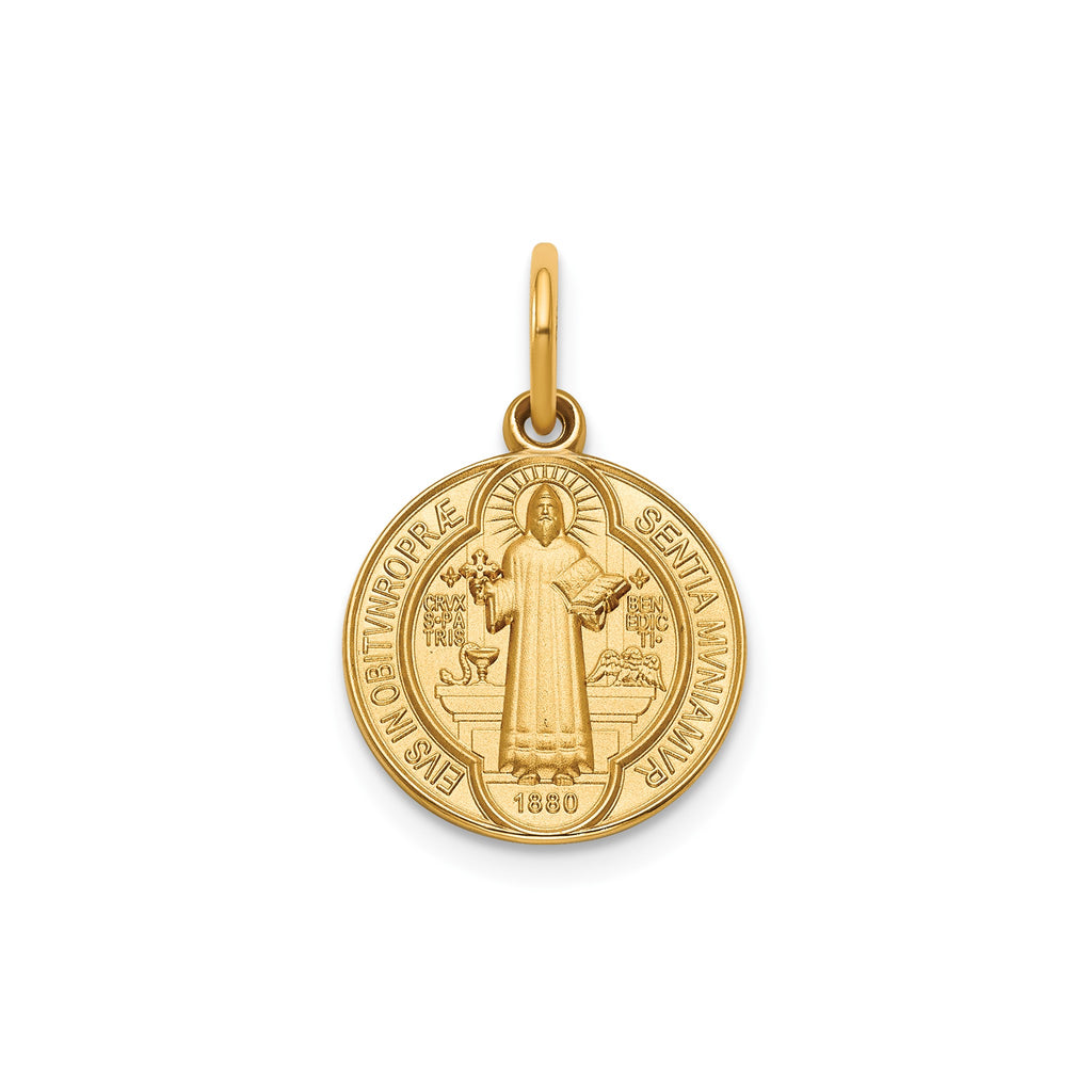 Round St. Benedict Medal in 14K Yellow Gold, 13.25mm - Sophia Jewelers