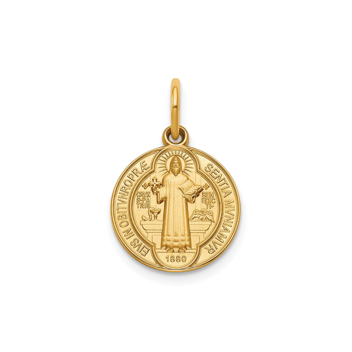 Round St. Benedict Medal in 14K Yellow Gold, 13.25mm - Sophia Jewelers