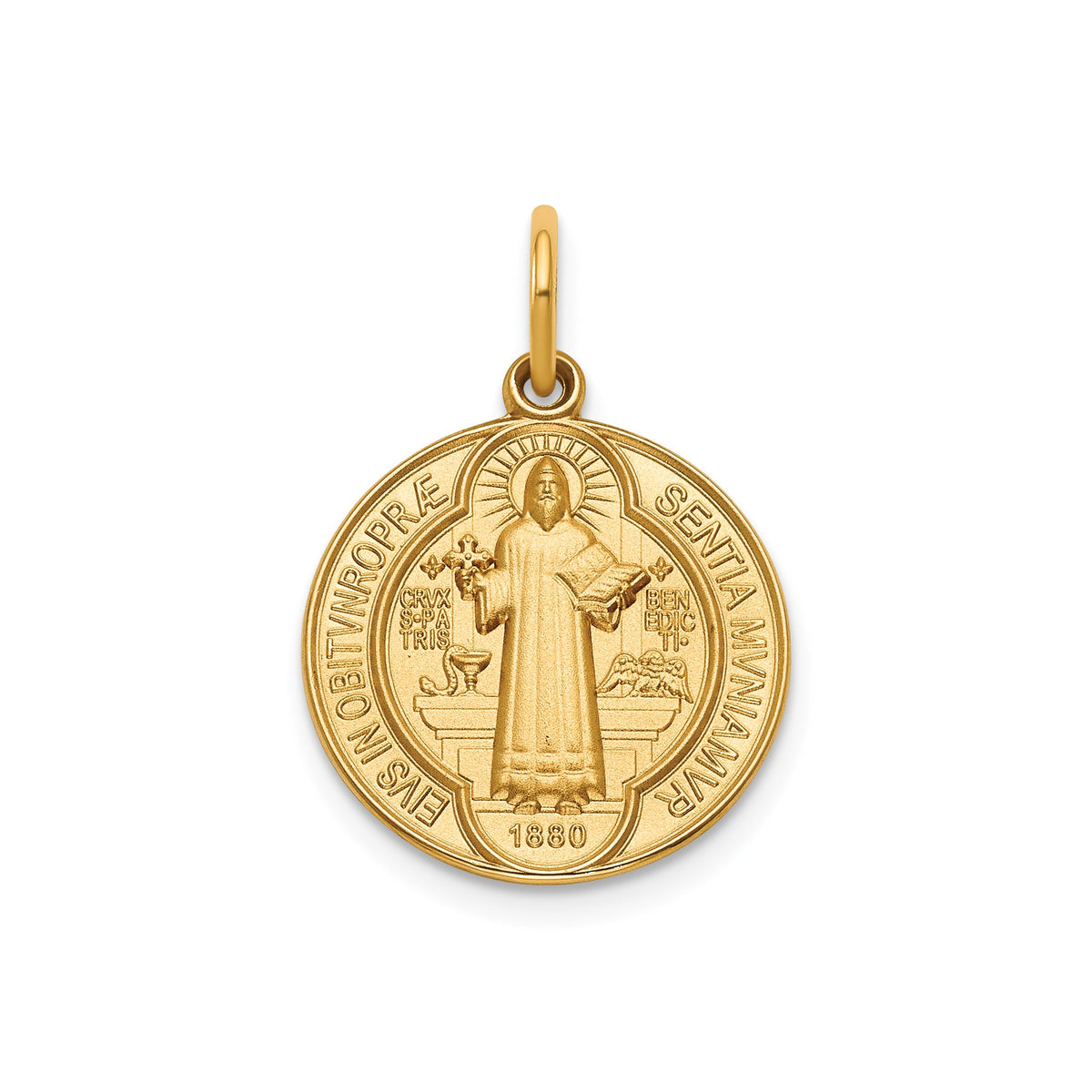 Round St. Benedict Medal in 14K Yellow Gold, 16.25mm - Sophia Jewelers Main image