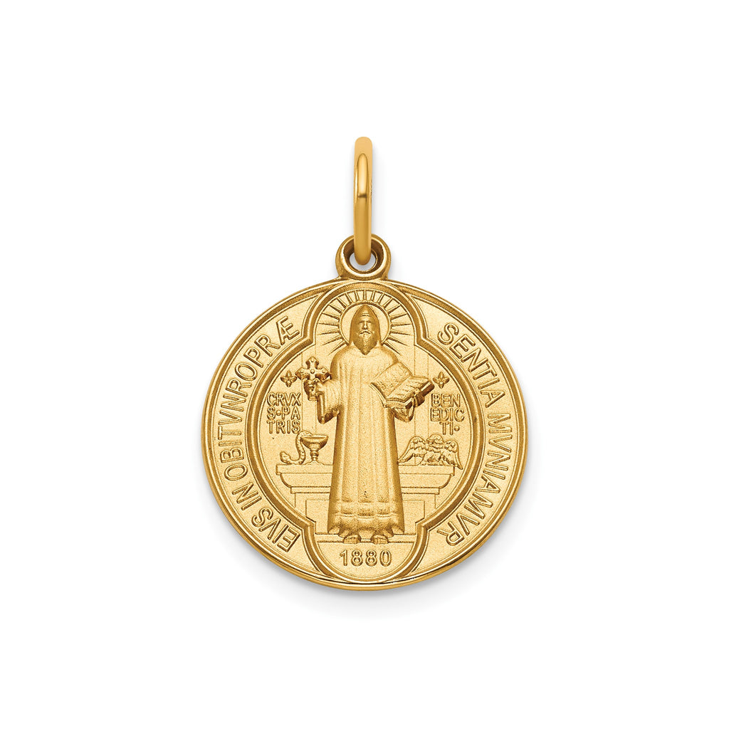 Round St. Benedict Medal in 14K Yellow Gold, 16.25mm - Sophia Jewelers